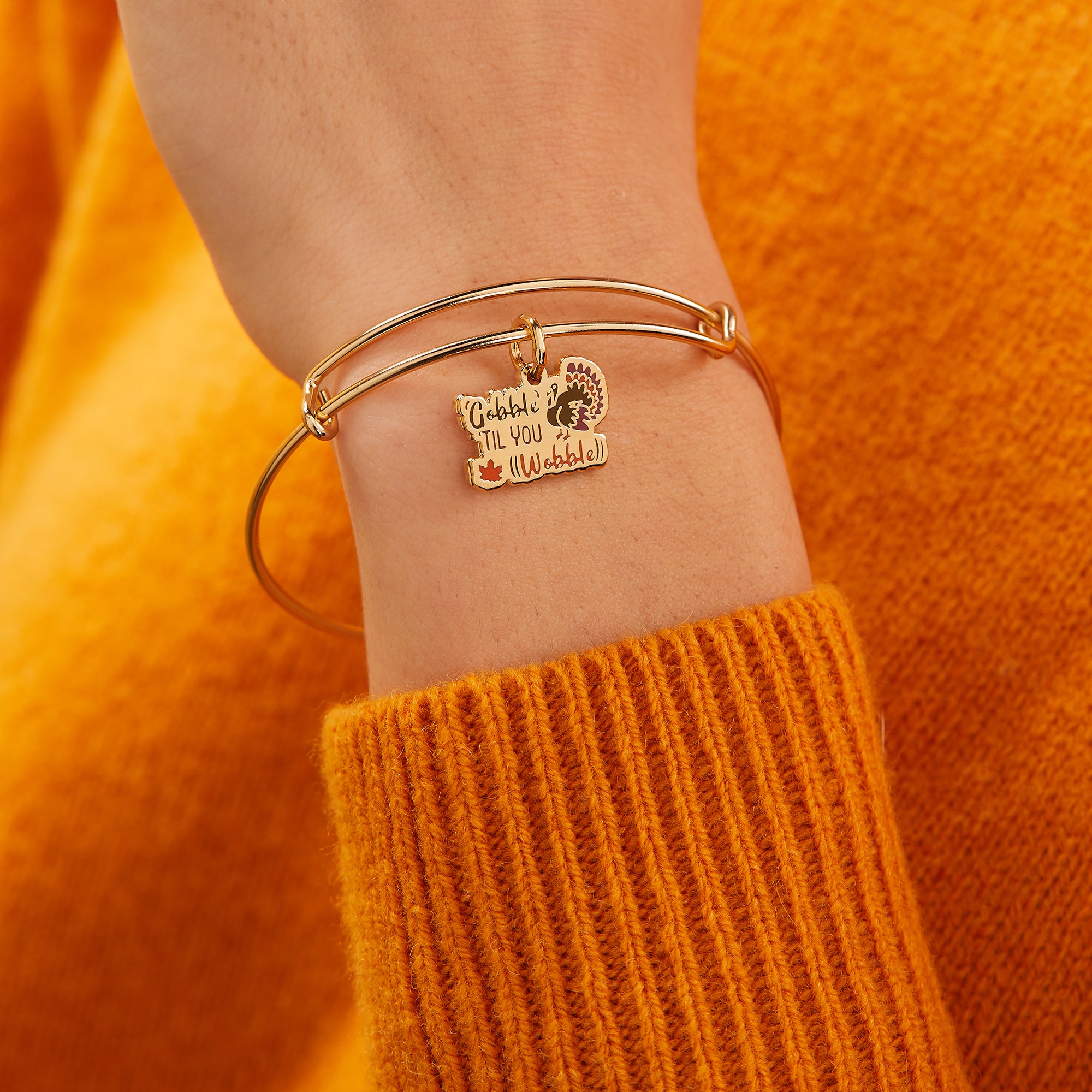 Gobble Til You Wobble Thanksgiving Charm Bangle - Cute Holiday Bracelet for Women - Perfect for Thanksgiving Parties & Fall Festivals