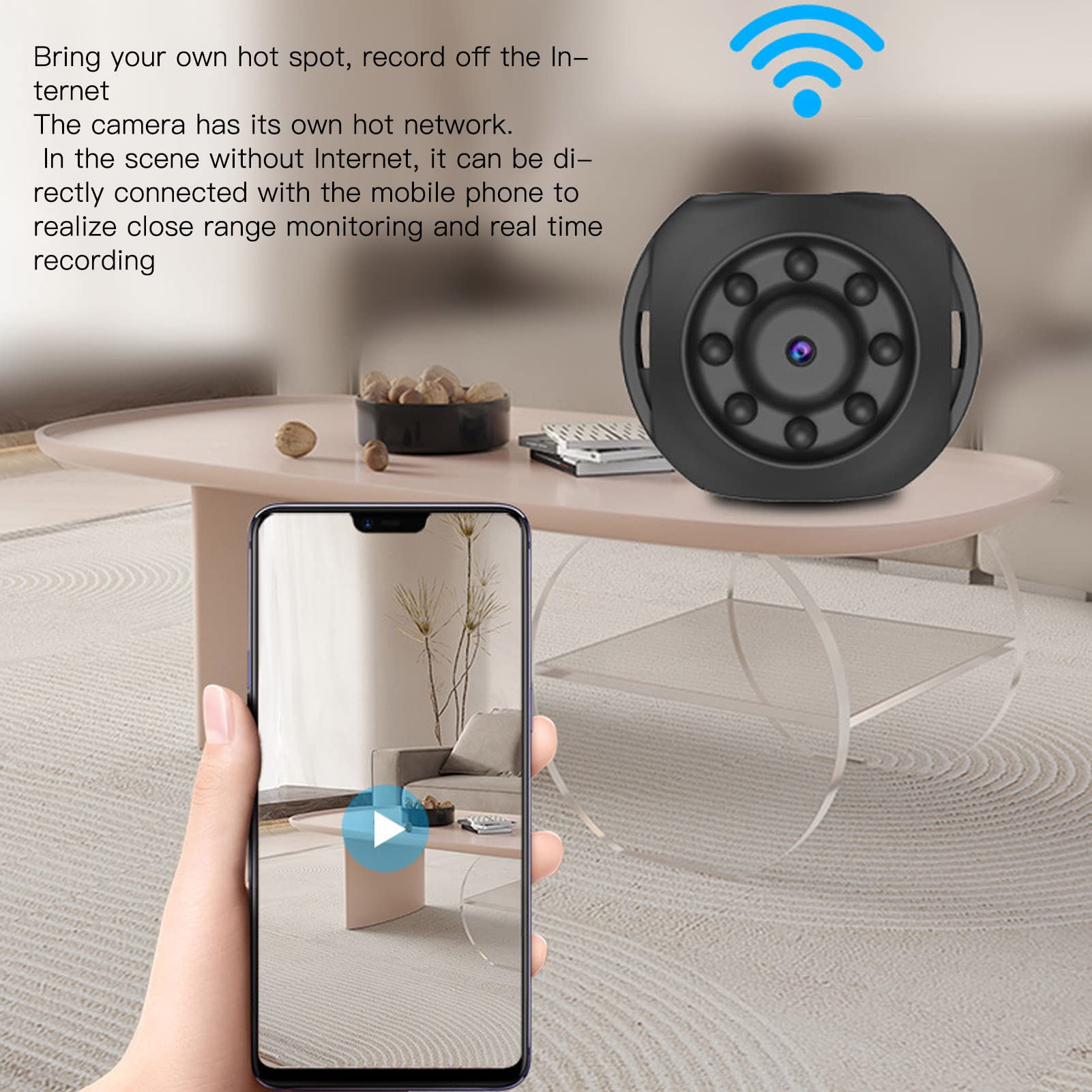 1080P Small IP Hotspot Security Camera with Infrared Night Vision - Mini USB Wireless Camera for Home, Office & Store Surveillance - Monitor Pets, Babies & Business Security in Real Time