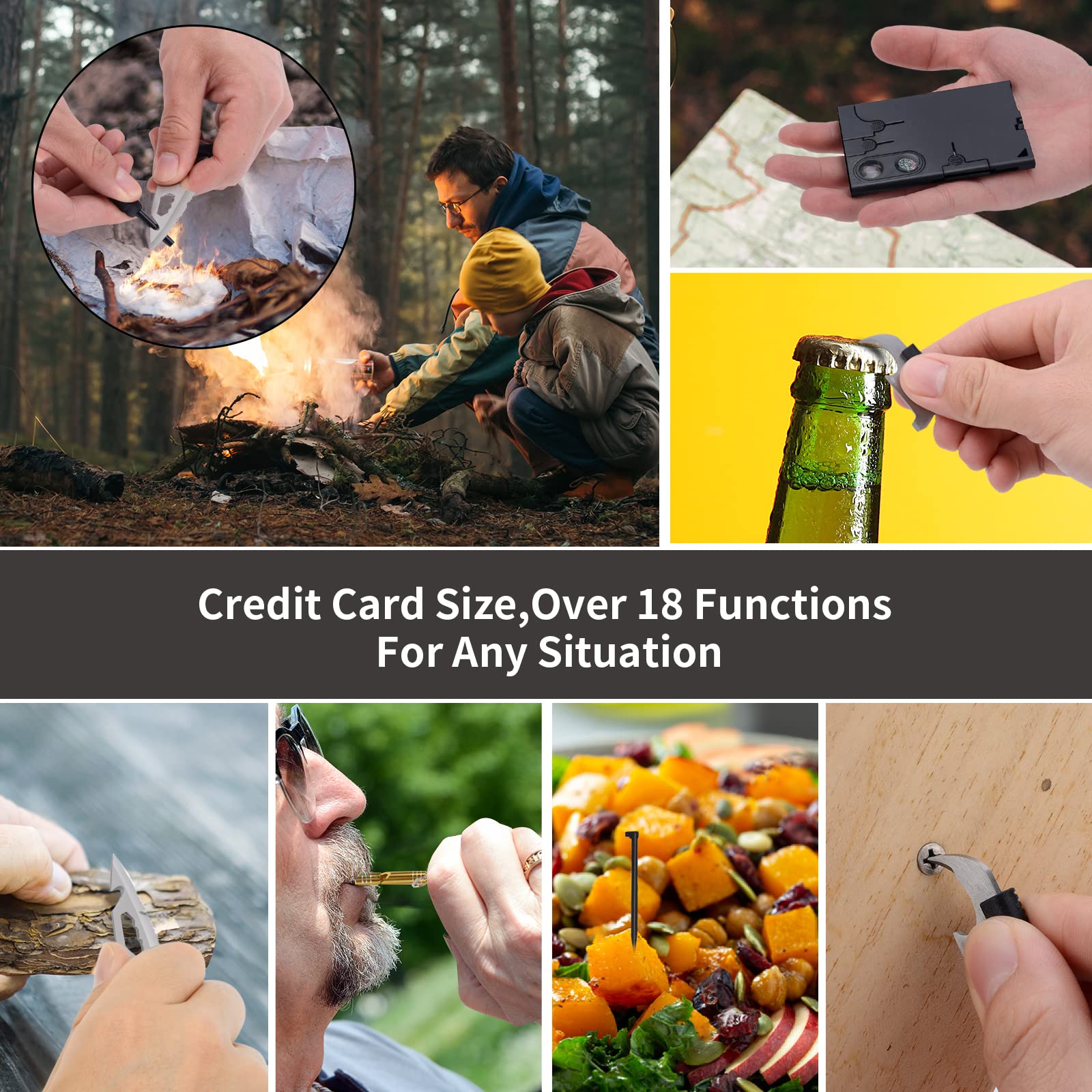 18-in-1 Multifunctional Credit Card Tool with Screwdrivers & Compass - Perfect Survival Wallet Tool for Men & Women - Great Christmas Stocking Stuffer, Father's Day Gift & Birthday Present for Dad - Ideal for Camping, Hiking, Travel & Everyday Carry (EDC)