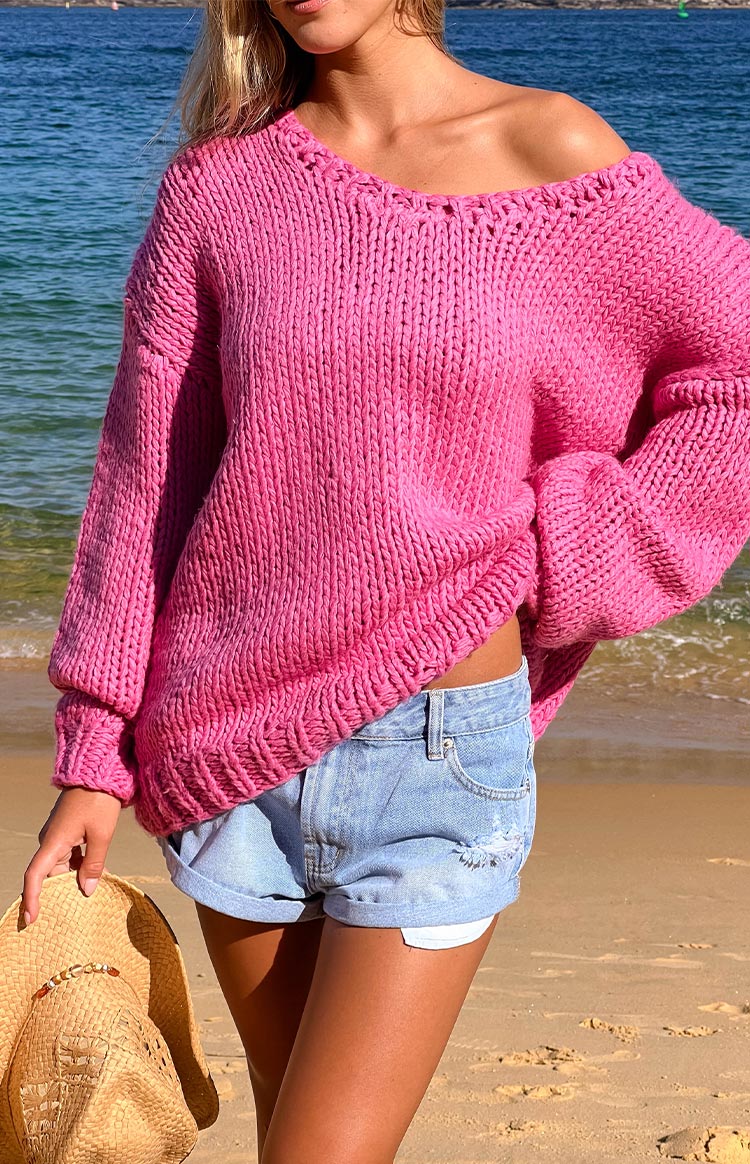 Delvey Women's Hot Pink Chunky Knit Sweater - Oversized Cable Knit Pullover for Winter Fashion & Cozy Outfits | Perfect for Christmas, Date Night & Casual Wear