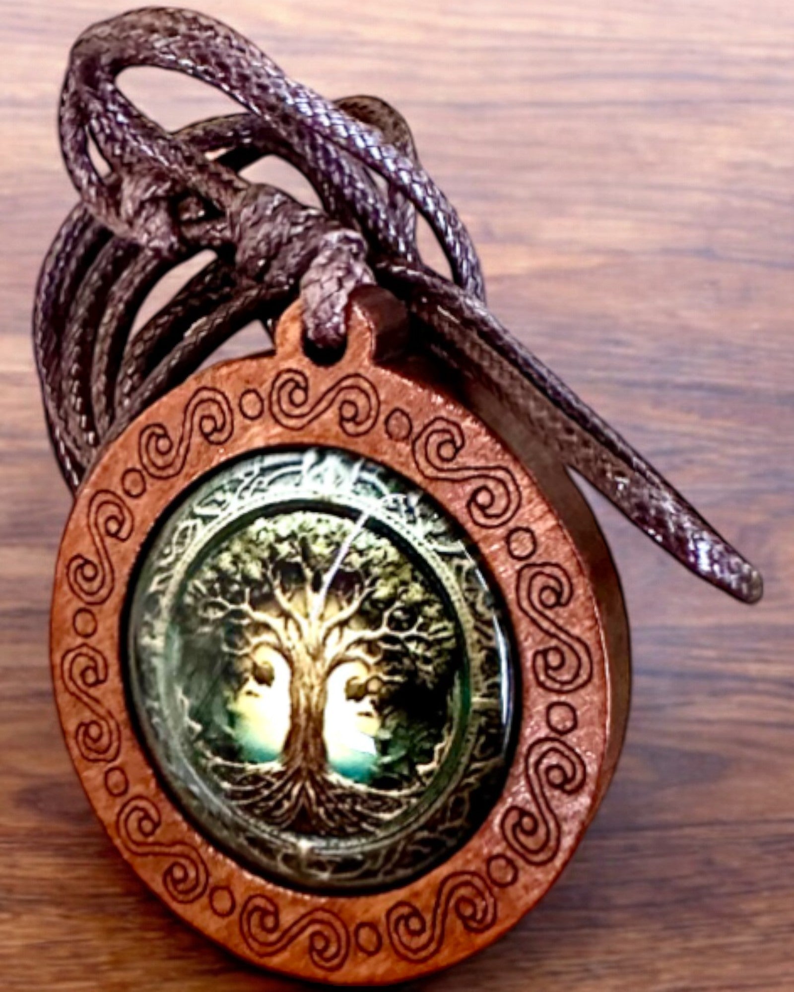 Handmade Wood and Glass Ancestral Tree of Life Amulet Necklace - Personalized Engraving for Unique Gifts | Spiritual Jewelry for Meditation, Blessings & Special Occasions