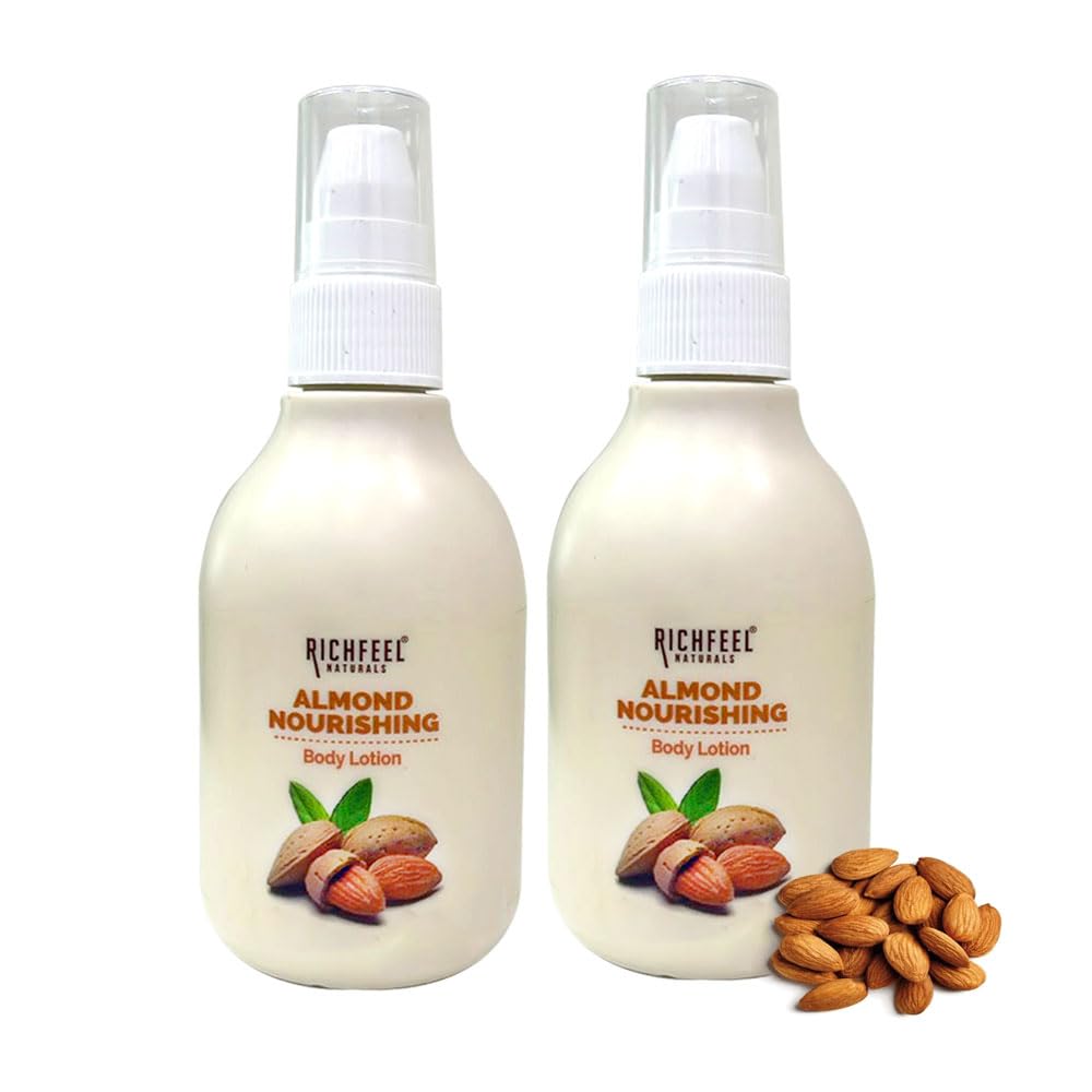 Richfeel Almond Nourishing Body Lotion with 2X Almond Oil - Deep Moisturizing for Very Dry Skin - Smooth & Healthy Skin Care - 100ml (Pack of 2) - Perfect for Daily Hydration & Winter Skin Protection