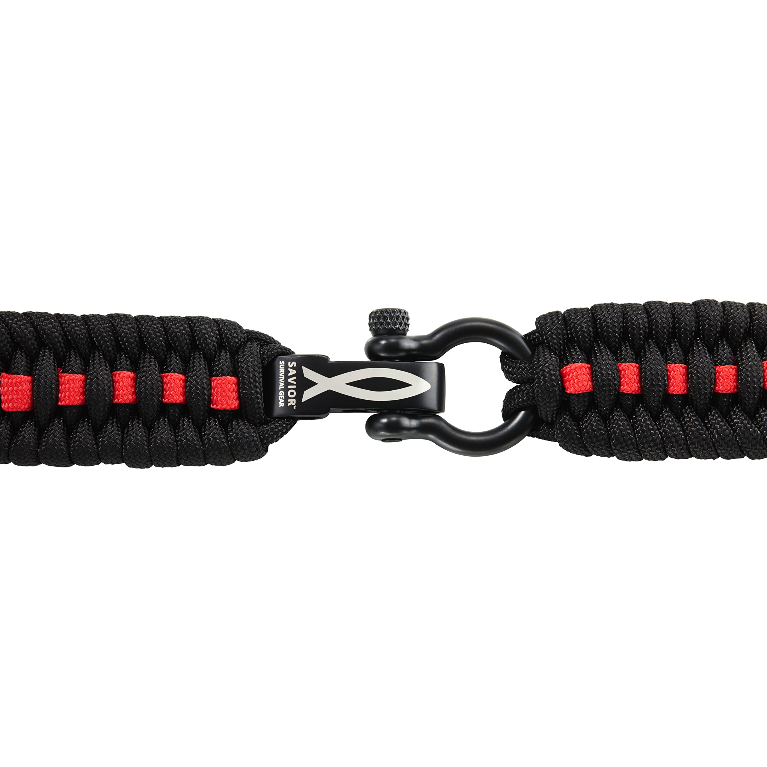 Savior Survival Gear Paracord Watch Band - Compatible with Apple Watch Series 42mm 44mm 45mm 49mm, 550 Paracord & Stainless Steel Shackle for Men & Women (Black/Red, Large) - Perfect for Outdoor Adventures, Hiking, Camping & Emergency Survival