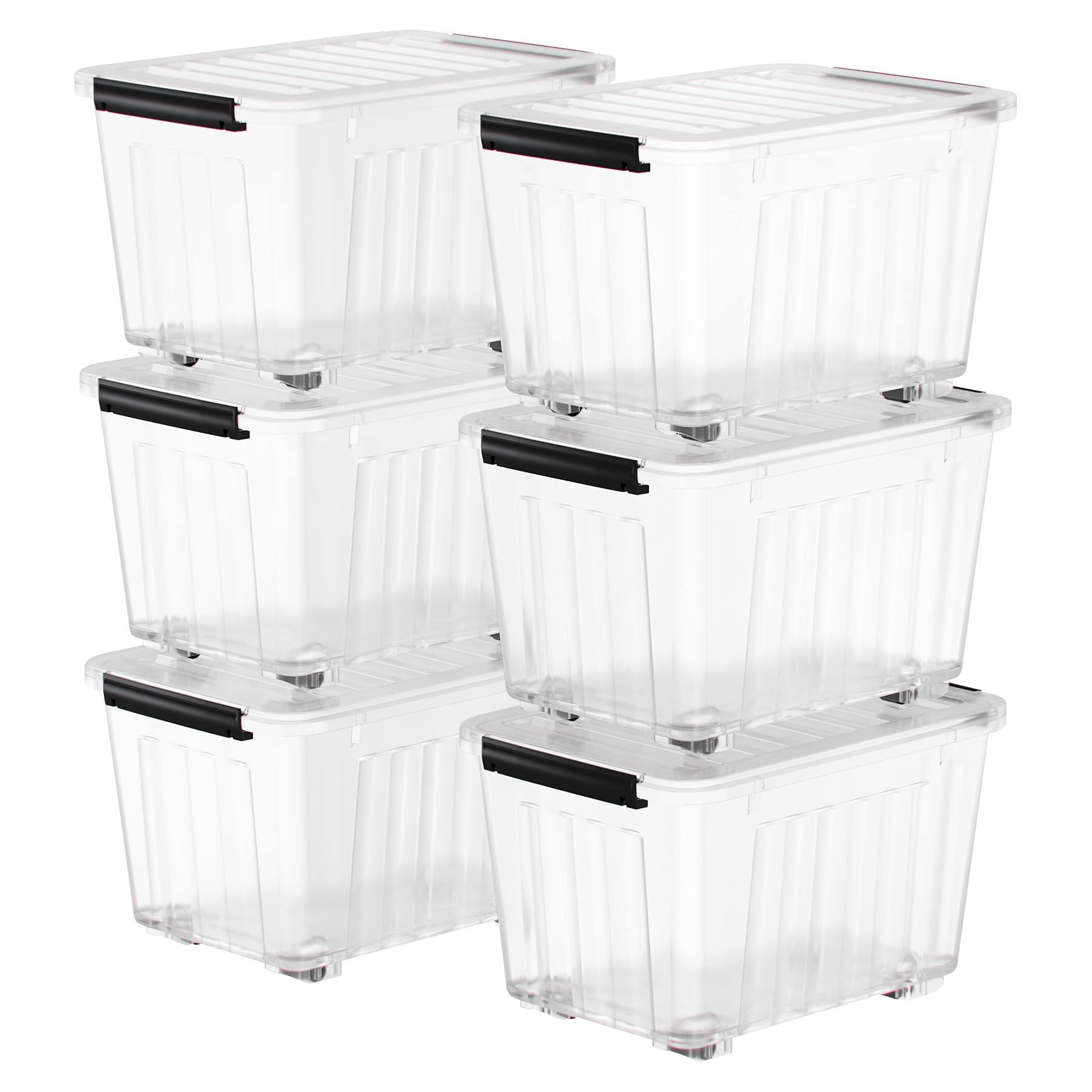 Nazhura 72 Quart Clear Plastic Storage Bins with Lids - 6 Pack Stackable, Nestable Organizing Containers with Secure Latching Buckles for Home, Office, Garage & Closet Storage Solutions