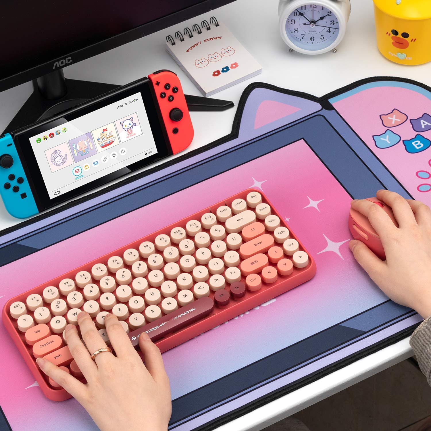 YOCORE Cat Ear Mouse Pad - Large Non-Slip Rubber Base Desk Mat for Gaming & Office Work - Easy to Clean Laptop Mousepad for PC, Mac, Home & Office Use