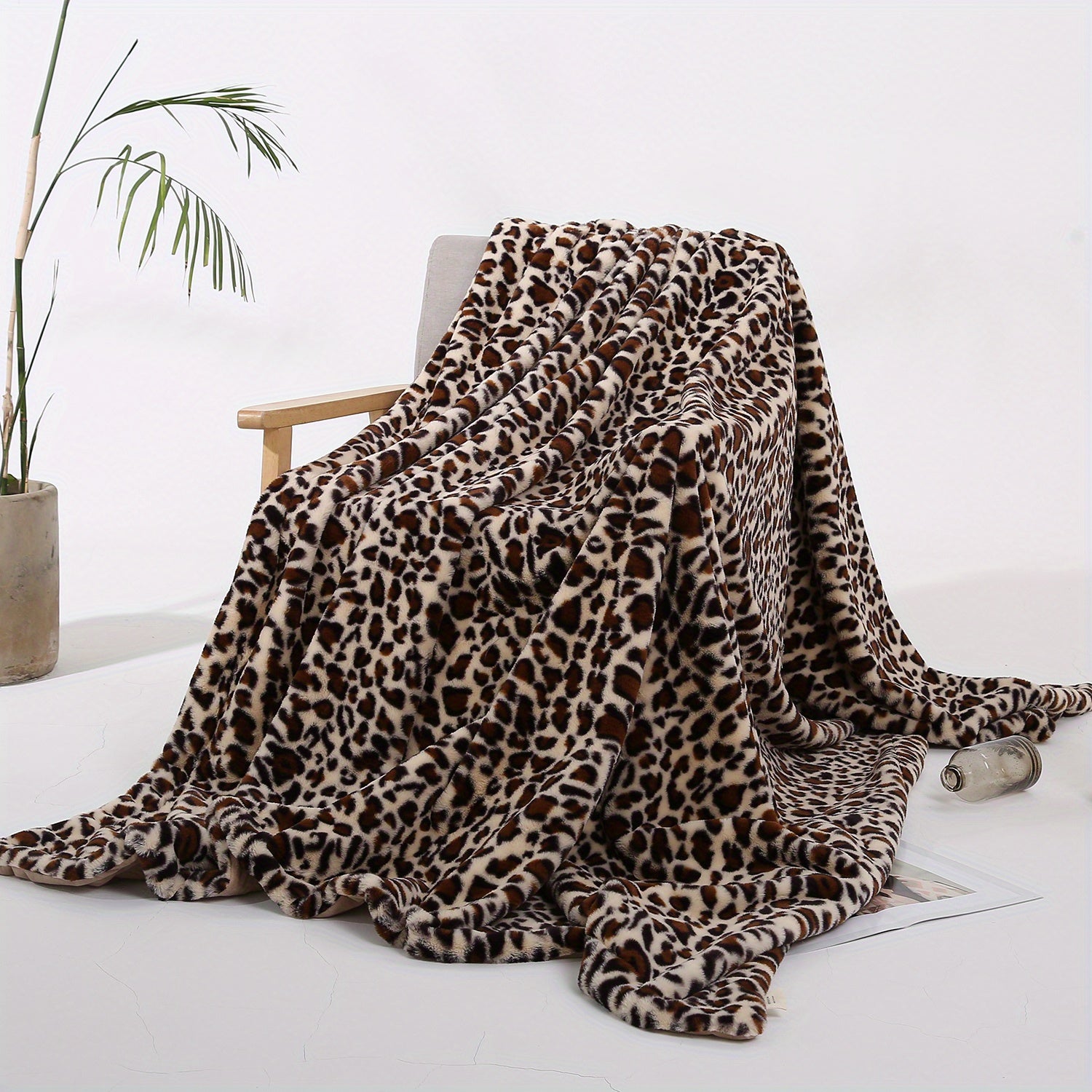 1pc Soft Plush Faux Rabbit Fur Leopard Print Blanket - Double Layer Reversible Throw for Sofa, Bed, Office & Travel - Cozy Home Decor Gift for Women & Men - Machine Washable & Hypoallergenic (Perfect for Winter Nights, Movie Time & Relaxation)