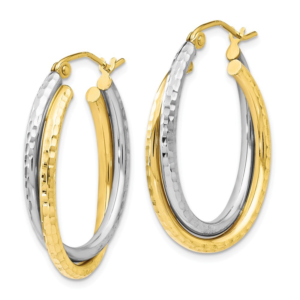10K Two-Tone Gold Textured Hinged Hoop Earrings for Women - Elegant Statement Jewelry for Parties, Weddings & Everyday Wear