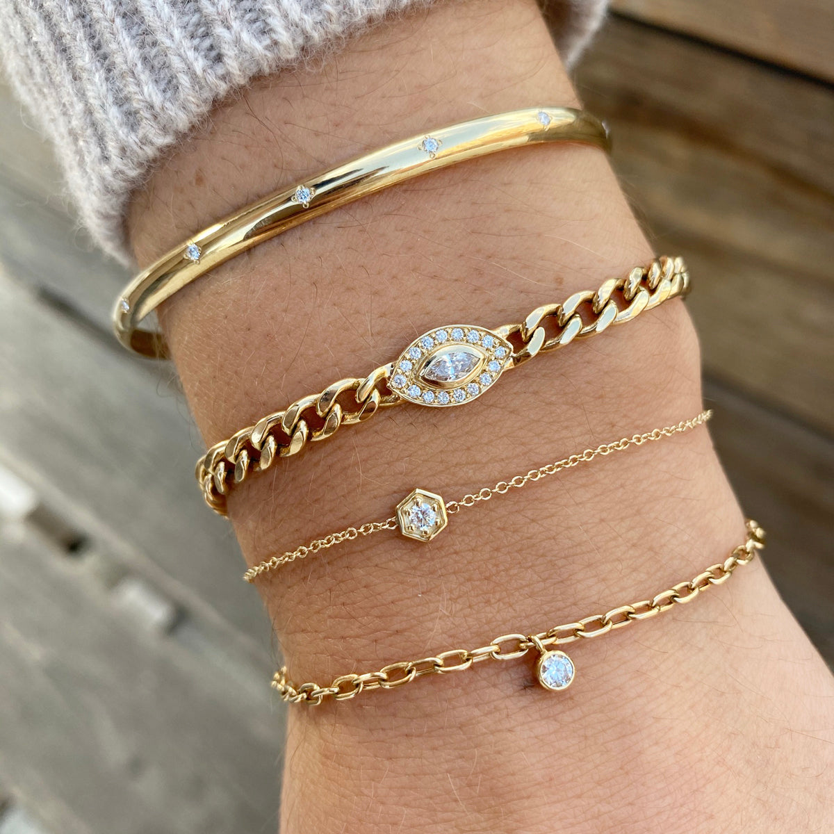 14K Gold Diamond Hexagon Bracelet for Women - Elegant Stackable Jewelry Gift for Birthday, Anniversary & Special Occasions