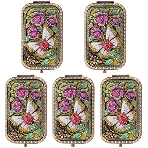 5-Piece Vintage Double-Sided Foldable Portable Makeup Mirror Set - Compact Travel & Home Vanity Mirror for Makeup, Grooming & Touch-Ups