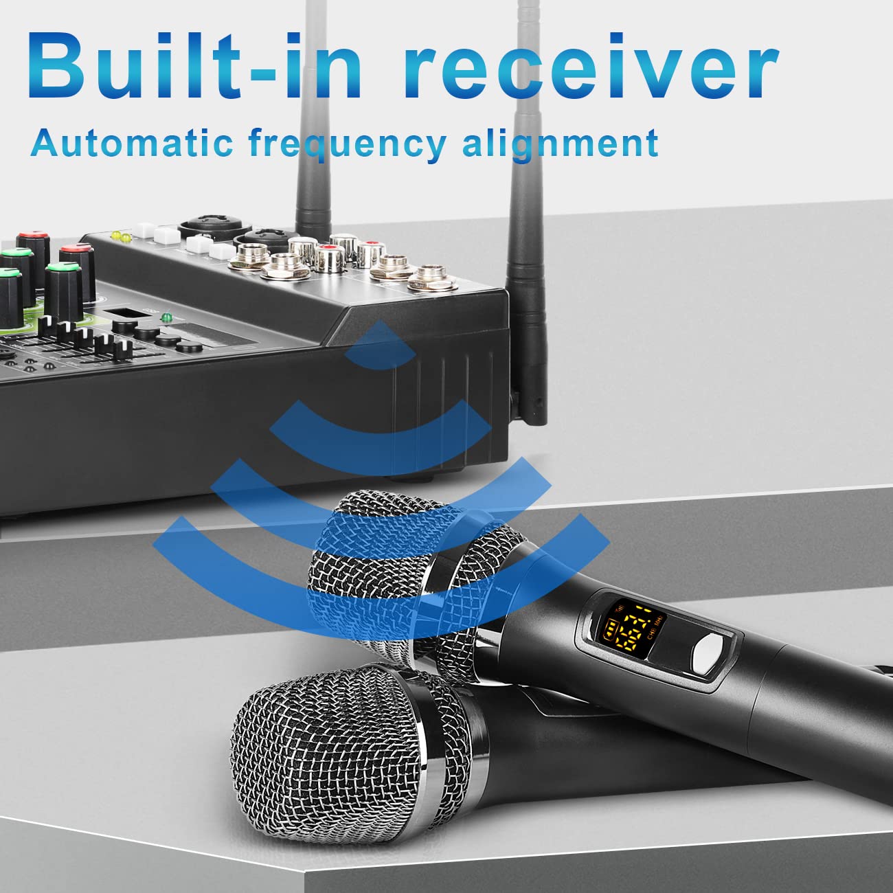 BO4-M Portable Karaoke Microphone Mixer System Set - 4 Channel Audio Mixer with Dual Wireless Mics, Bluetooth MP3 USB Connectivity for Smart TV, PC, KTV - Perfect for Home Theater, Parties & Professional Singing Performances