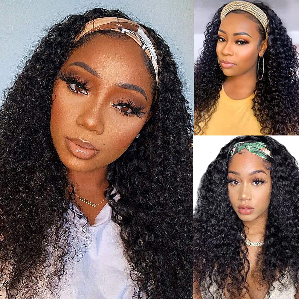 26 Inch Deep Wave Headband Wig - 100% Virgin Human Hair for Black Women | Glueless Curly Headband Wig with Natural Color | Perfect for Daily Wear, Parties & Special Occasions
