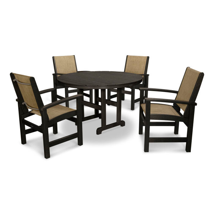 POLYWOOD Coastal 5-Piece Round Farmhouse Dining Set - Outdoor Patio Furniture for Backyard, Poolside & Beach House Dining