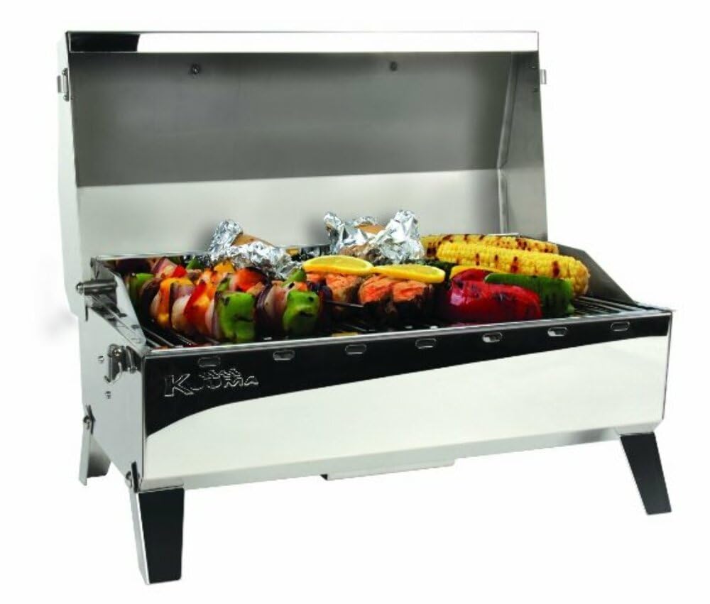 Kuuma Stow and Go Propane Tabletop Grill - Portable Stainless Steel Gas Grill with Foldable Legs & 13,000 BTUs | Mountable Design for Camping, Boating, Tailgating, Picnics & Outdoor Cooking | Perfect for Backyard BBQs, RV Trips & Beach Parties (Model 58130)