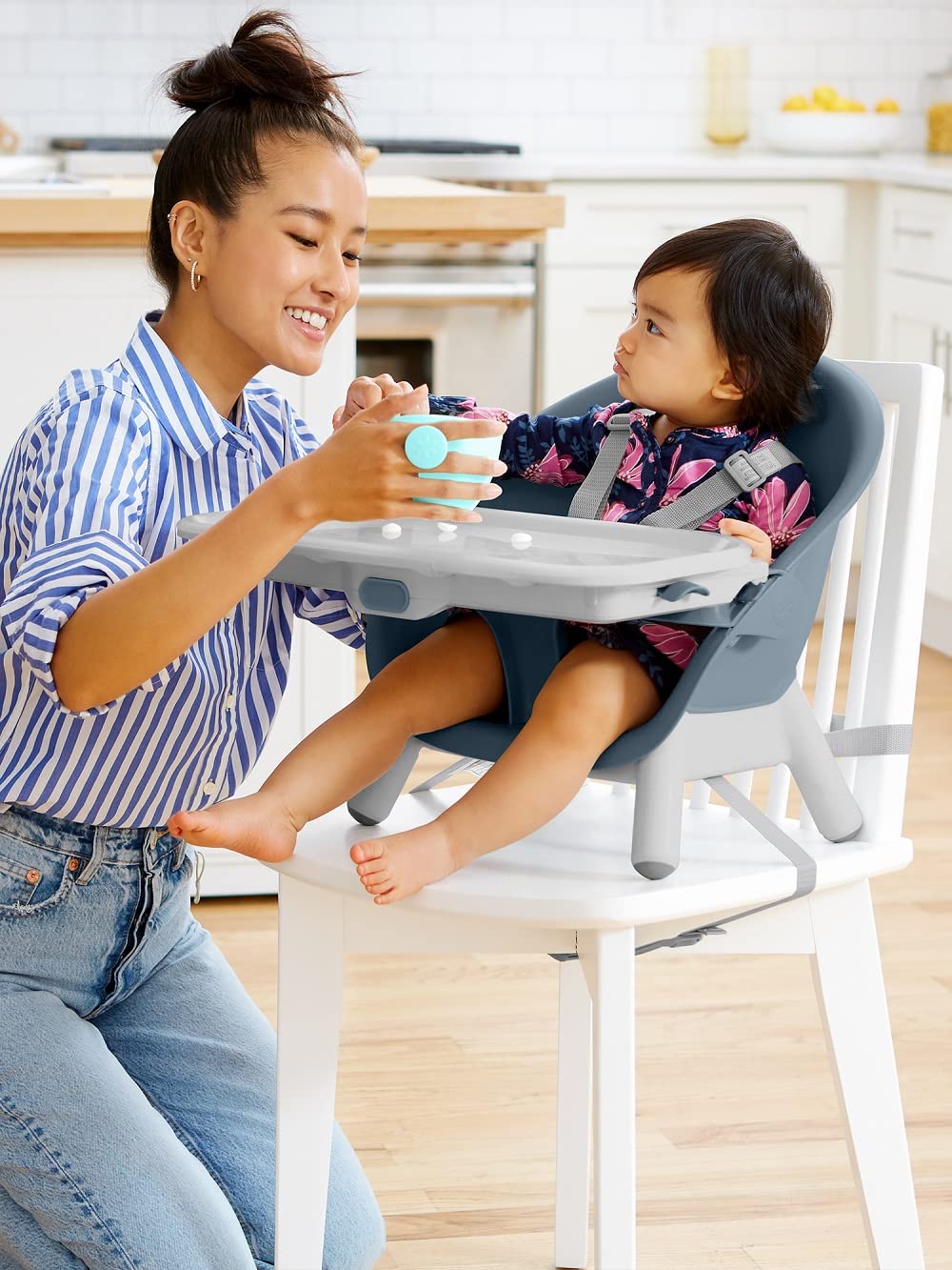 Skip Hop EON 4-in-1 Convertible Baby High Chair - Slate Blue | Adjustable Height, Easy Clean, Space-Saving Design for Small Kitchens & Dining Rooms | Perfect for Infants to Toddlers (6-36 Months)