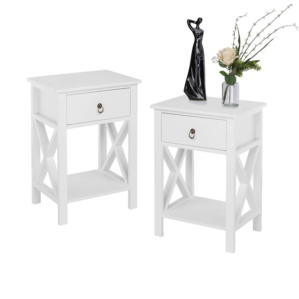Bonnlo White Nightstands Set of 2 with Drawer - Farmhouse Style Bedside Tables for Small Spaces - Perfect for Bedroom, Kids Room, Living Room & Office - End Tables with Storage for Home Decor