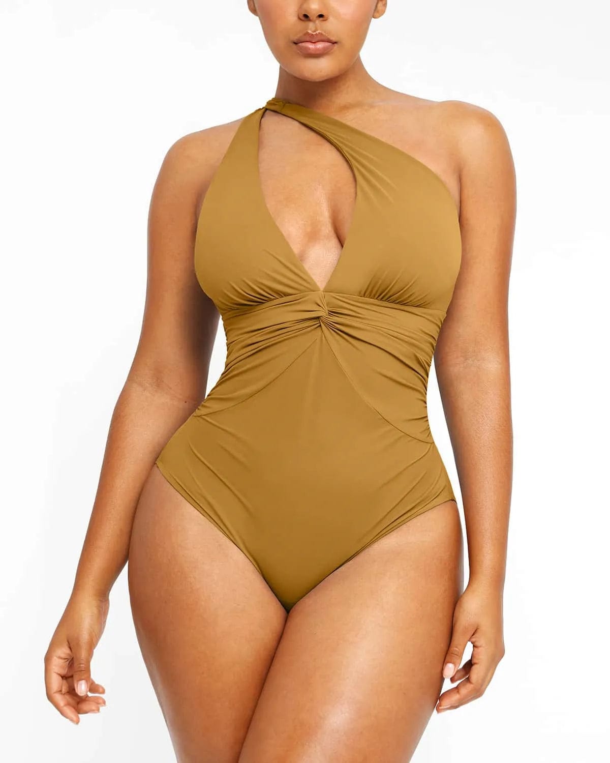 Smart Sculpt Ruched Twist Front Shaping Swimsuit - Slimming One Piece Bathing Suit for Women - Perfect for Beach Vacations, Pool Parties & Summer Getaways