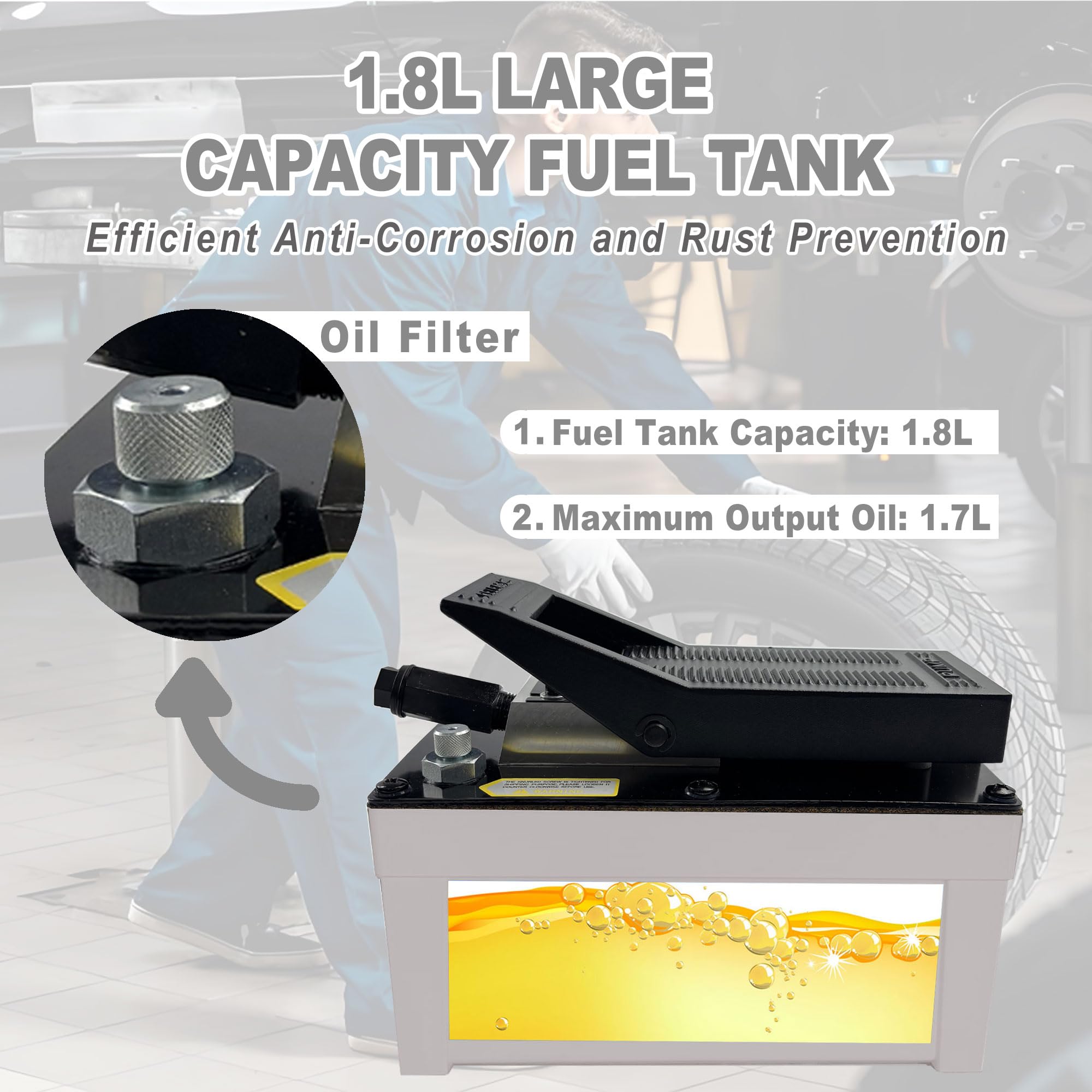 10,000 PSI Air Hydraulic Pump with 1.7L Reservoir - 3/8