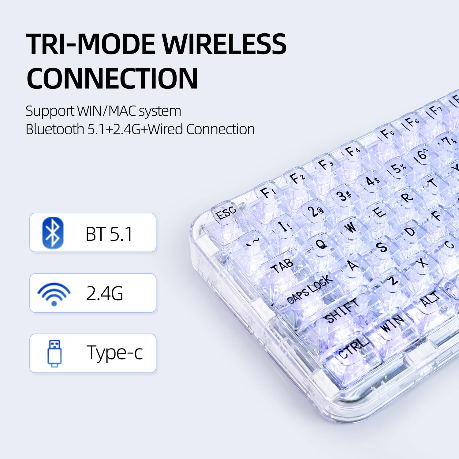 CoolKiller CK98 Hot-Swappable RGB Mechanical Keyboard with OLED - Wireless Gaming for PC/Mac (White, Ice Switches) - Perfect for Esports & Office Work