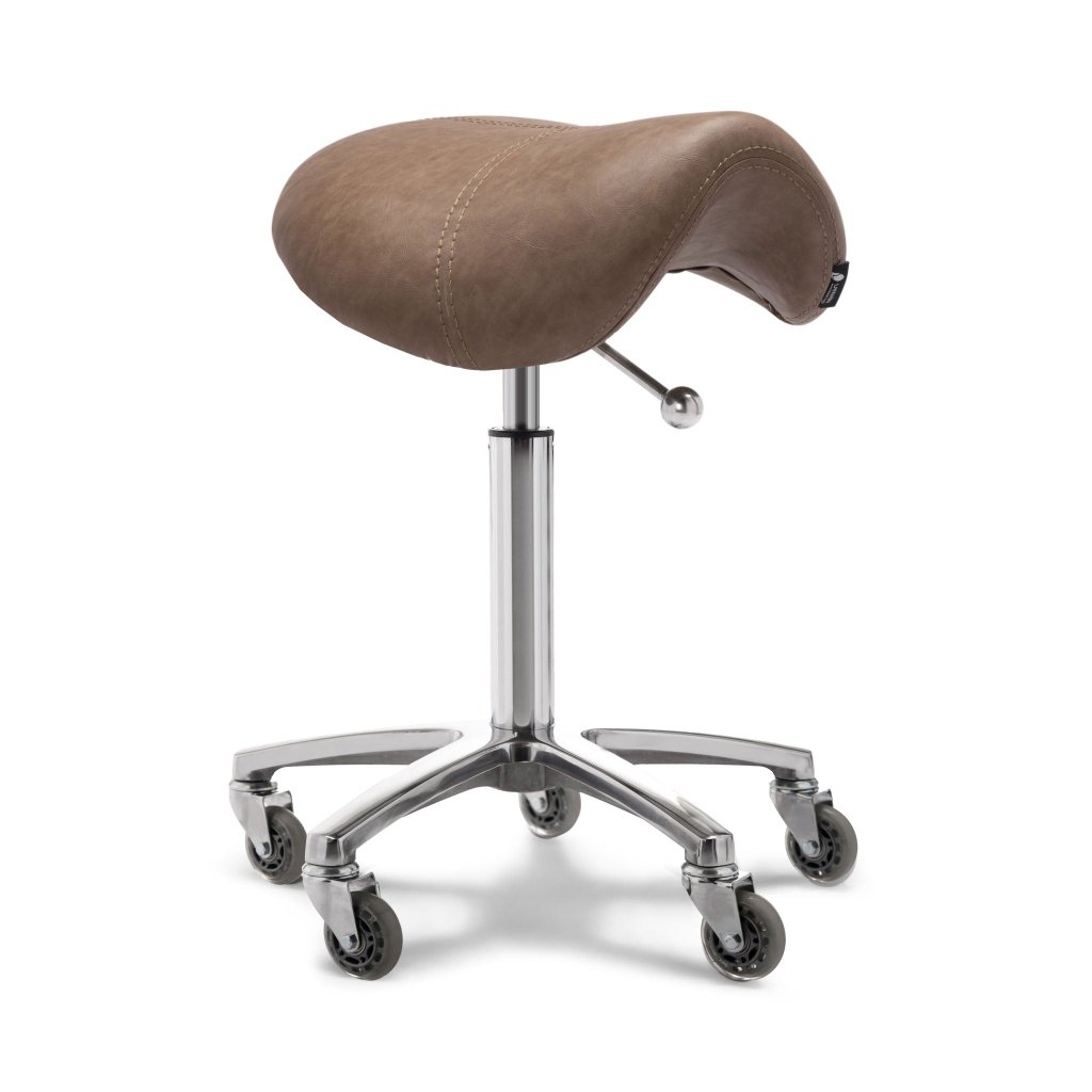 Lanvain Salon Saddle Rolling Stool Chair - Chrome Metal Base with Hair-Free Silicone Wheels - Adjustable Height Beauty Stool for Hair Salons, Barber Shops & Nail Studios