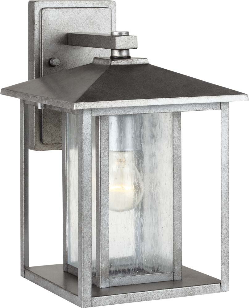 Sea Gull Lighting 88027-57 Hunnington Outdoor Wall Lantern - Weatherproof Exterior Light Fixture, Single Bulb, Weathered Pewter Finish - Perfect for Porch, Patio & Garden Lighting