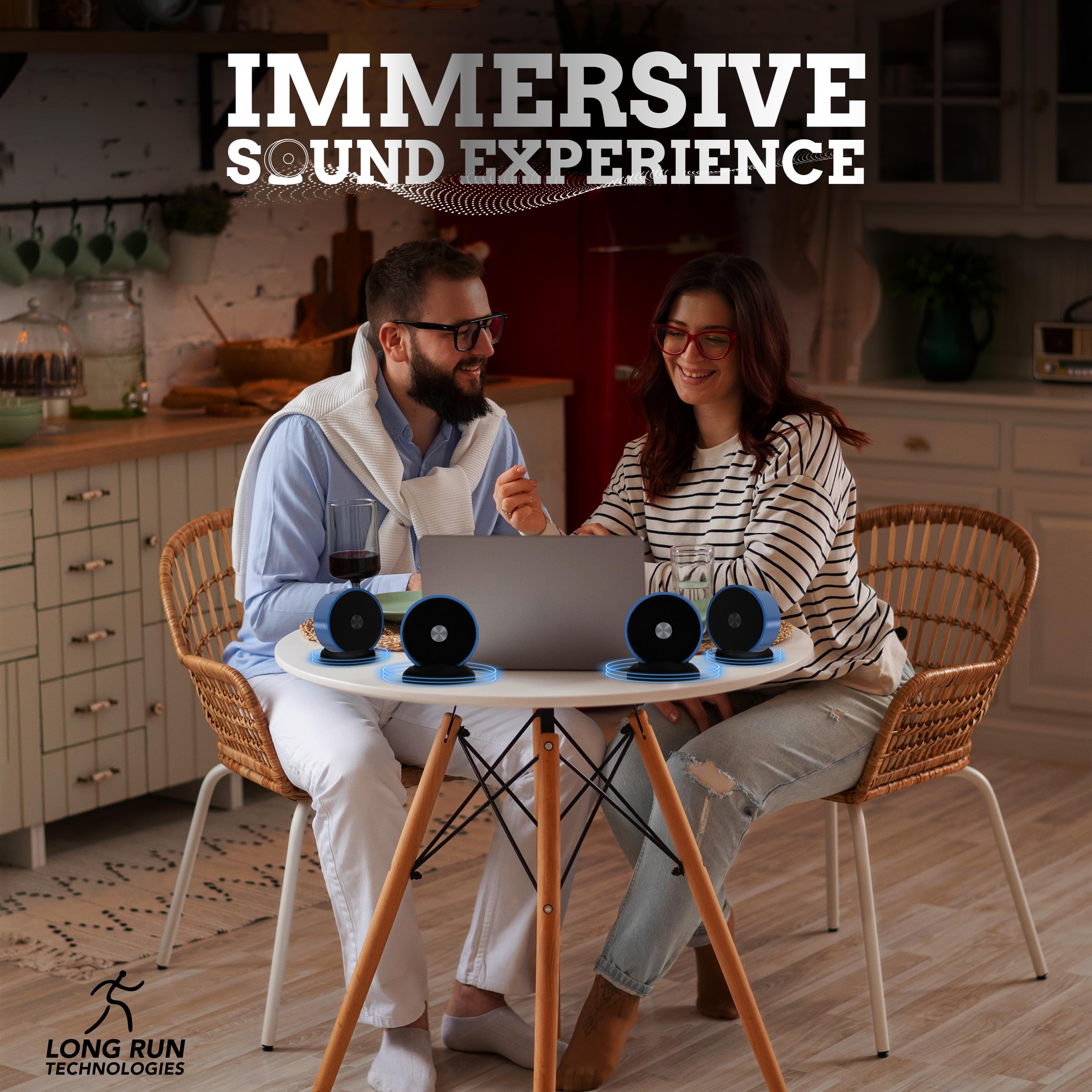 Wireless Bluetooth Surround Sound Speakers - Stereo Pairing Linkable Bluetooth Speakers for Home, TV, Car, and Outdoor Use - Perfect Gift for Dads
