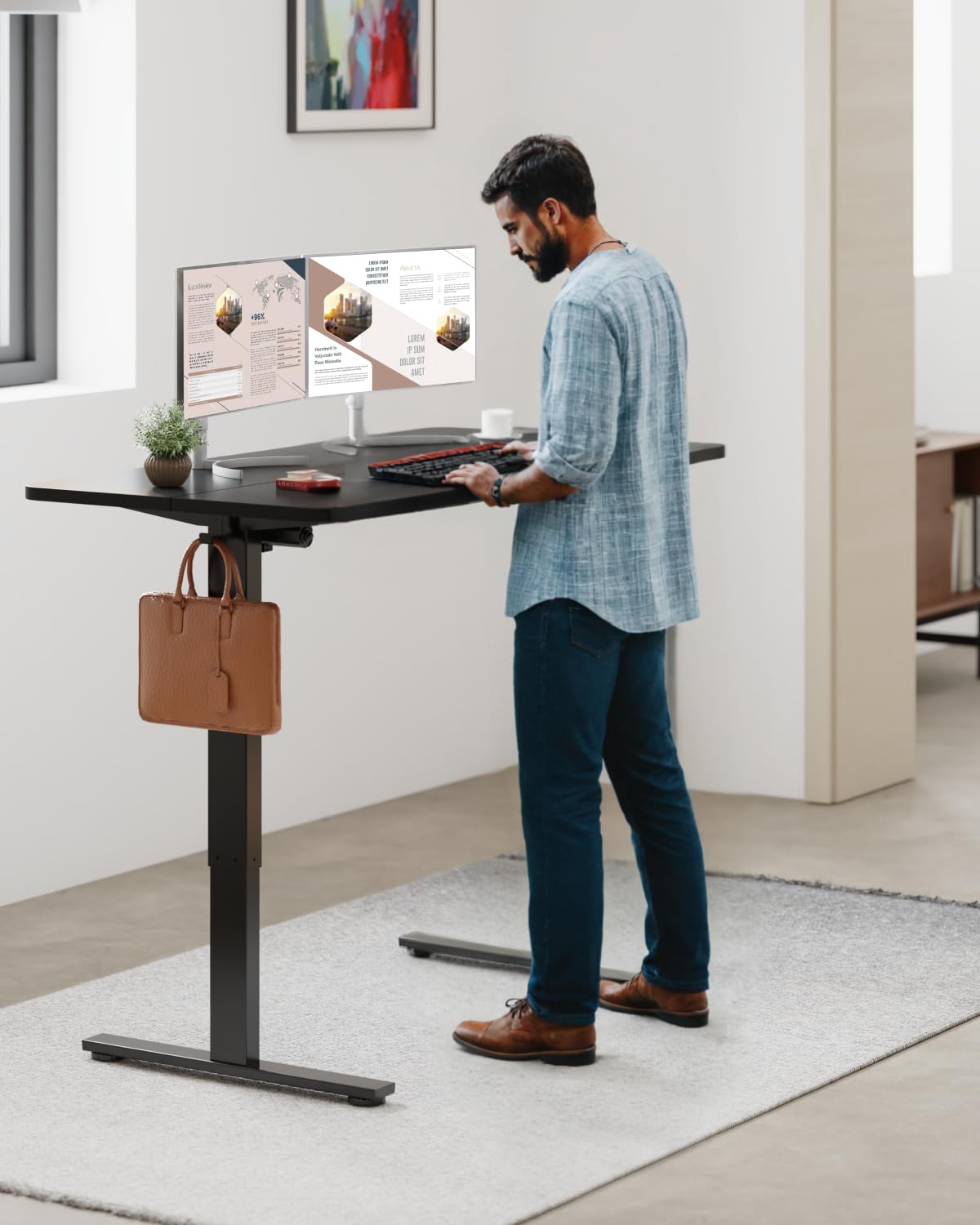 SANODESK Electric Standing Desk 40x24 Inches - Height Adjustable Sit Stand Desk with Splice Board for Home Office (Black Frame/Black Top) | Ergonomic Workstation for Remote Work & Gaming Setup