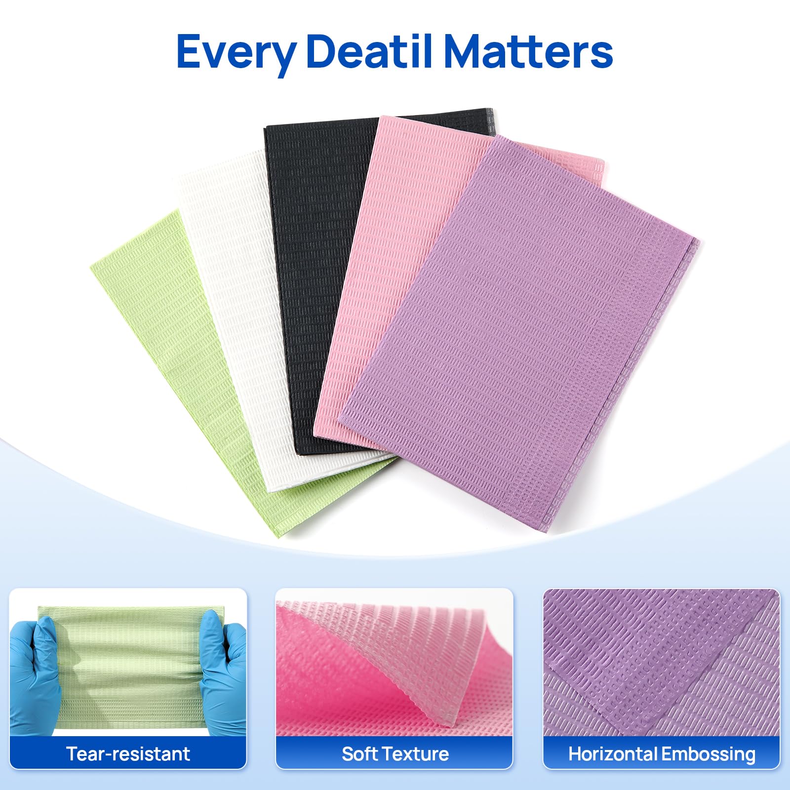 JMU Black Dental Bibs - 3-Ply Disposable Waterproof Dental Bibs for Dental Clinics, Tattoo Shops & Nail Salons (13