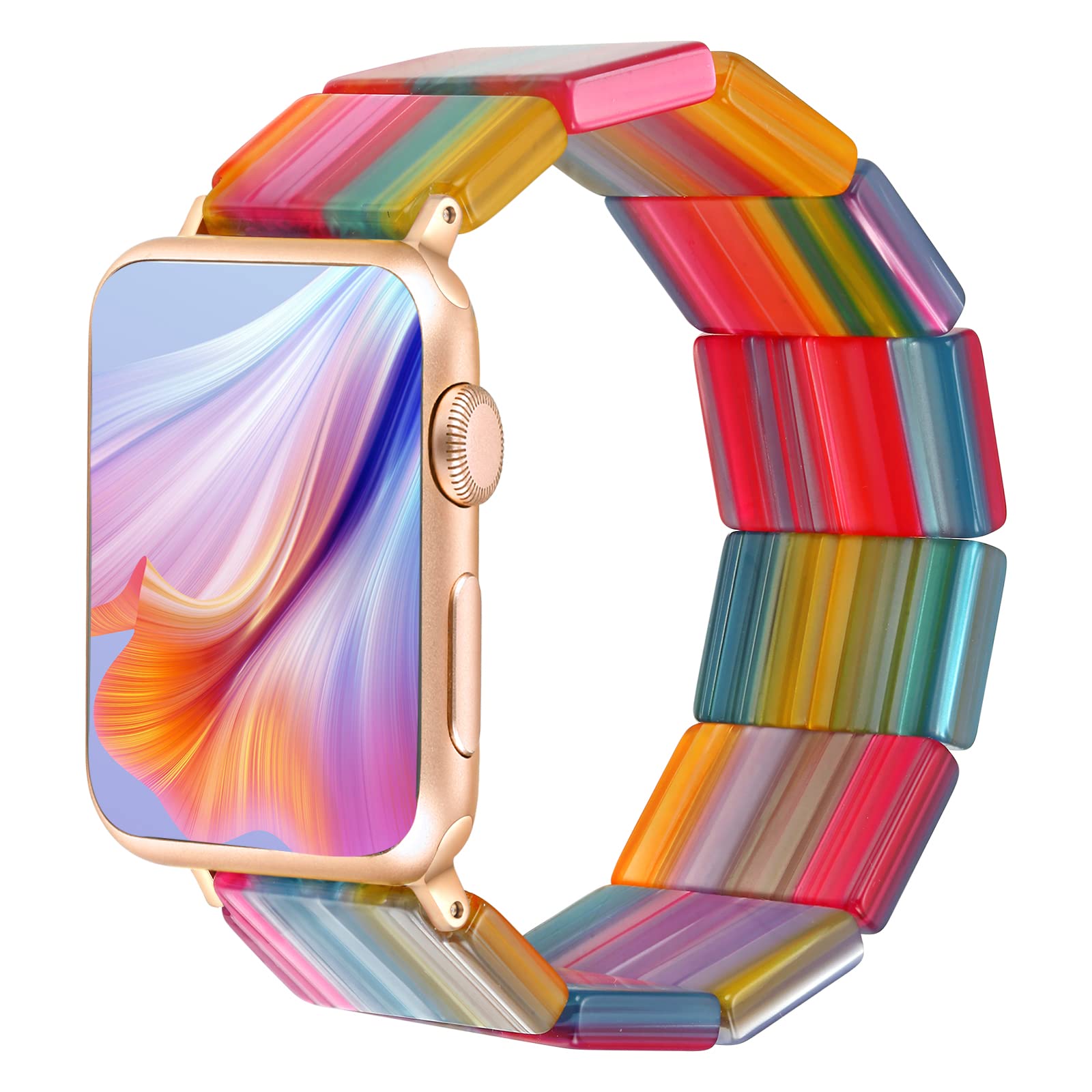 Dilando Tortoise Shell Resin Band for Apple Watch Series 8/7/6/5/4/3/2/1 & SE 38mm/40mm/41mm/42mm/44mm/45mm/49mm - Elastic Stretch Bracelet Strap for Women | Fashion Accessory for Workout, Office & Casual Wear