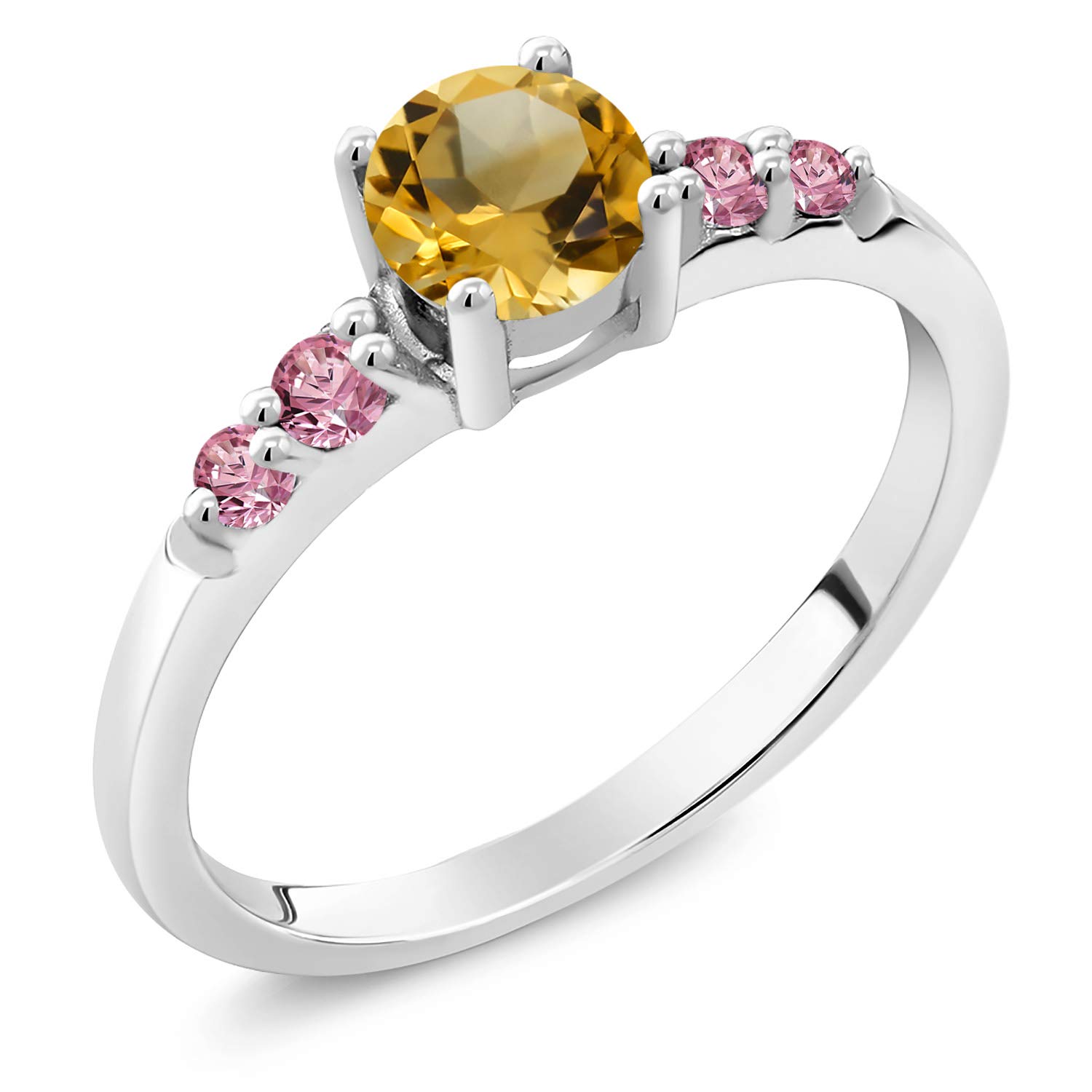 0.88 Ct Round Yellow Citrine & Pink Lab-Grown Diamond 925 Sterling Silver Ring for Women | Elegant Wedding, Engagement & Anniversary Jewelry Gift