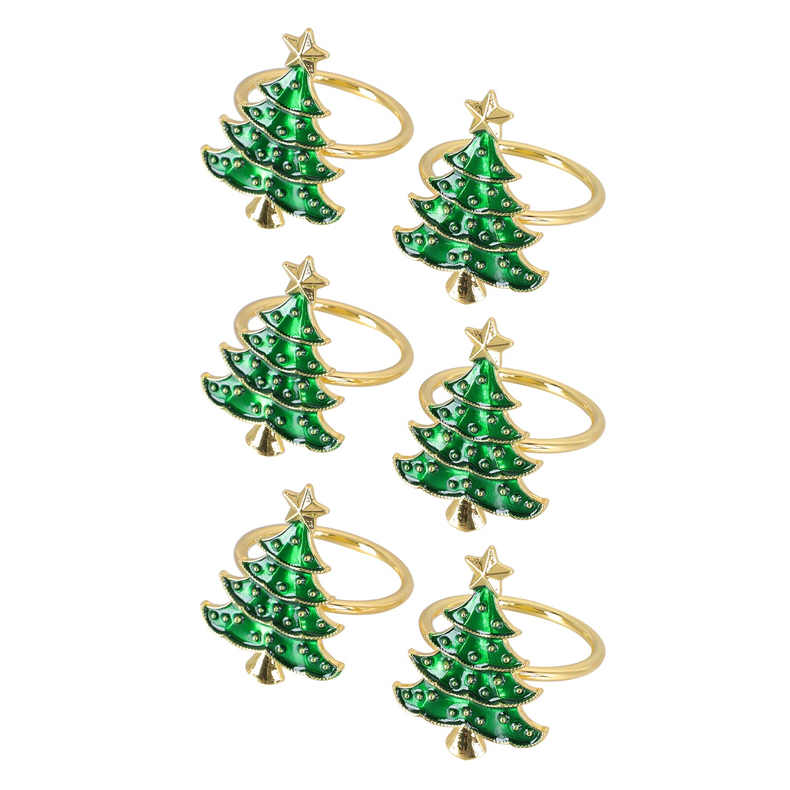 DOITOOL 6Pcs Christmas Tree Napkin Rings - Elegant Metal Napkin Holders for Holiday Table Setting, Christmas Party Decorations, Festive Dinnerware Accessories - Perfect for Christmas Dinner, Holiday Gatherings & Winter Home Decor