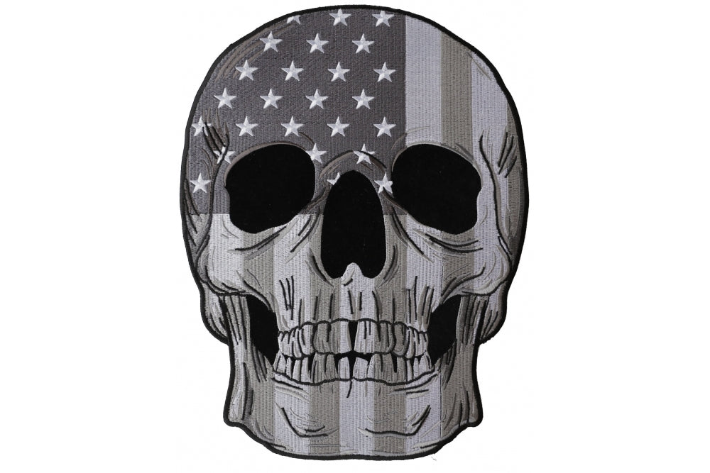 Patriotic American Flag Skull Patch - Large Embroidered Iron-On Badge for Jackets, Vests & Backpacks - Perfect for Bikers, Military & Outdoor Enthusiasts