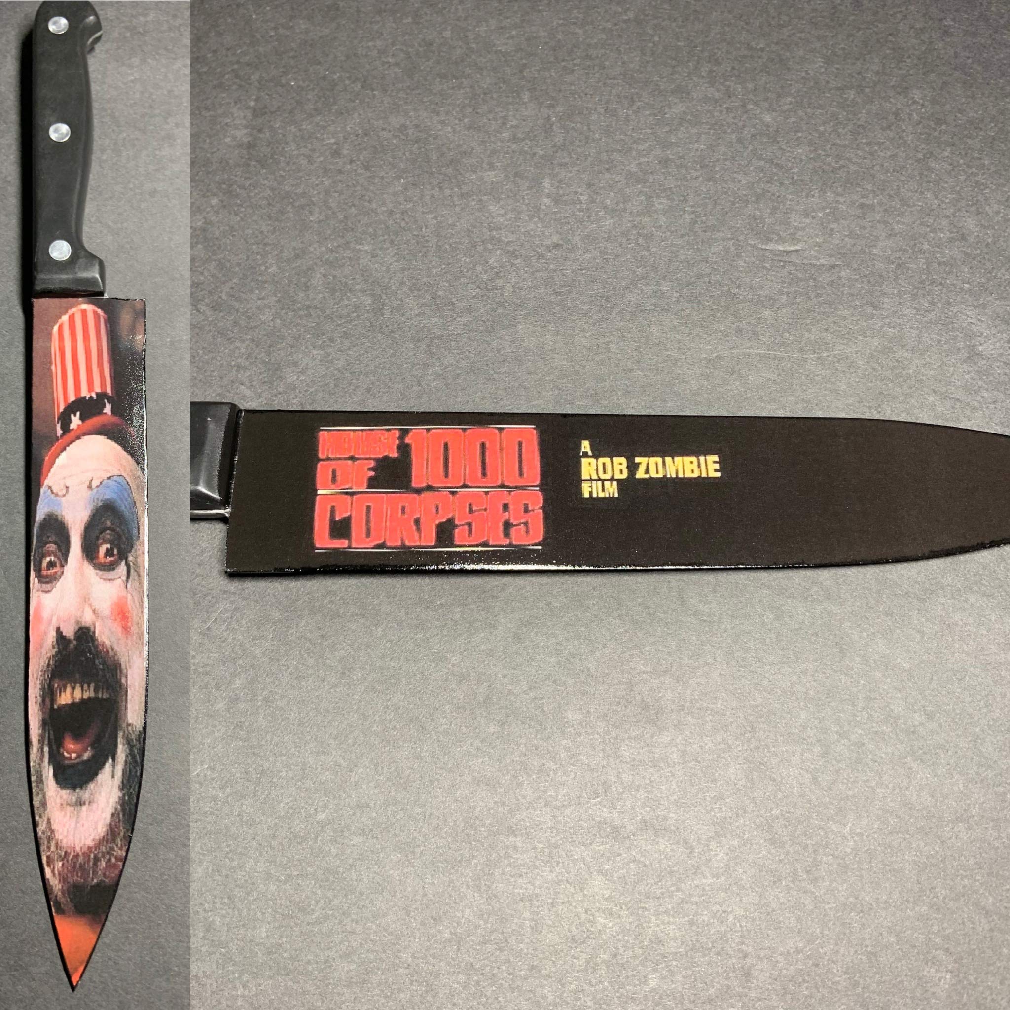 Captain Spaulding House of 1000 Corpses Themed Kitchen Knife Set with Sublimated Stand - Horror Movie Collector's Item for Halloween Decor & Cooking Enthusiasts
