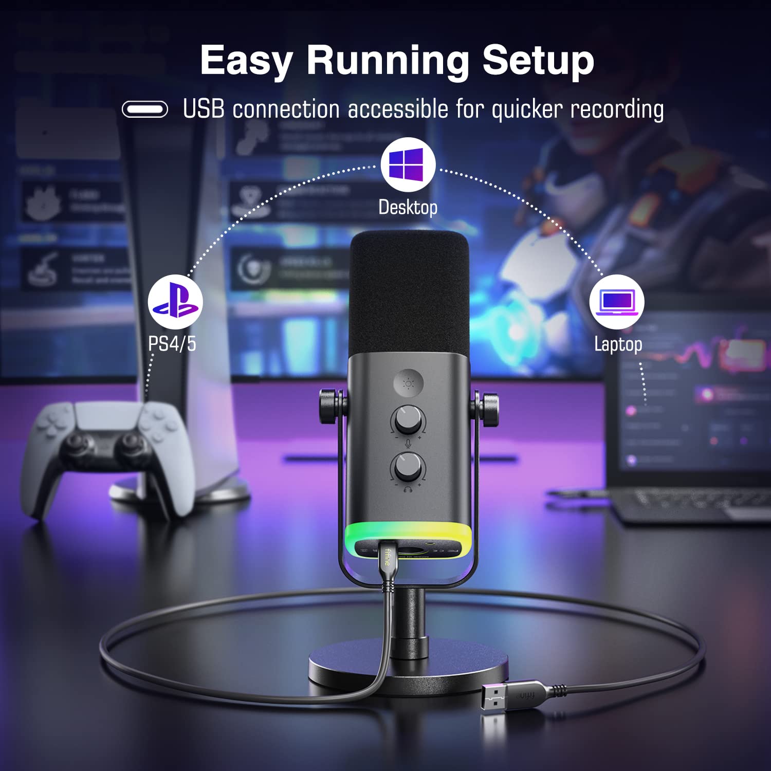 Fifine AM8 XLR/USB Dynamic Microphone for Podcasting, Gaming & Streaming - RGB Lighting, Mute Button, Headphone Jack & Desktop Stand - Perfect for YouTube, VoiceOver, Singing & PC Recording (Ideal for Home Studios, Twitch Streamers & Content Creators)