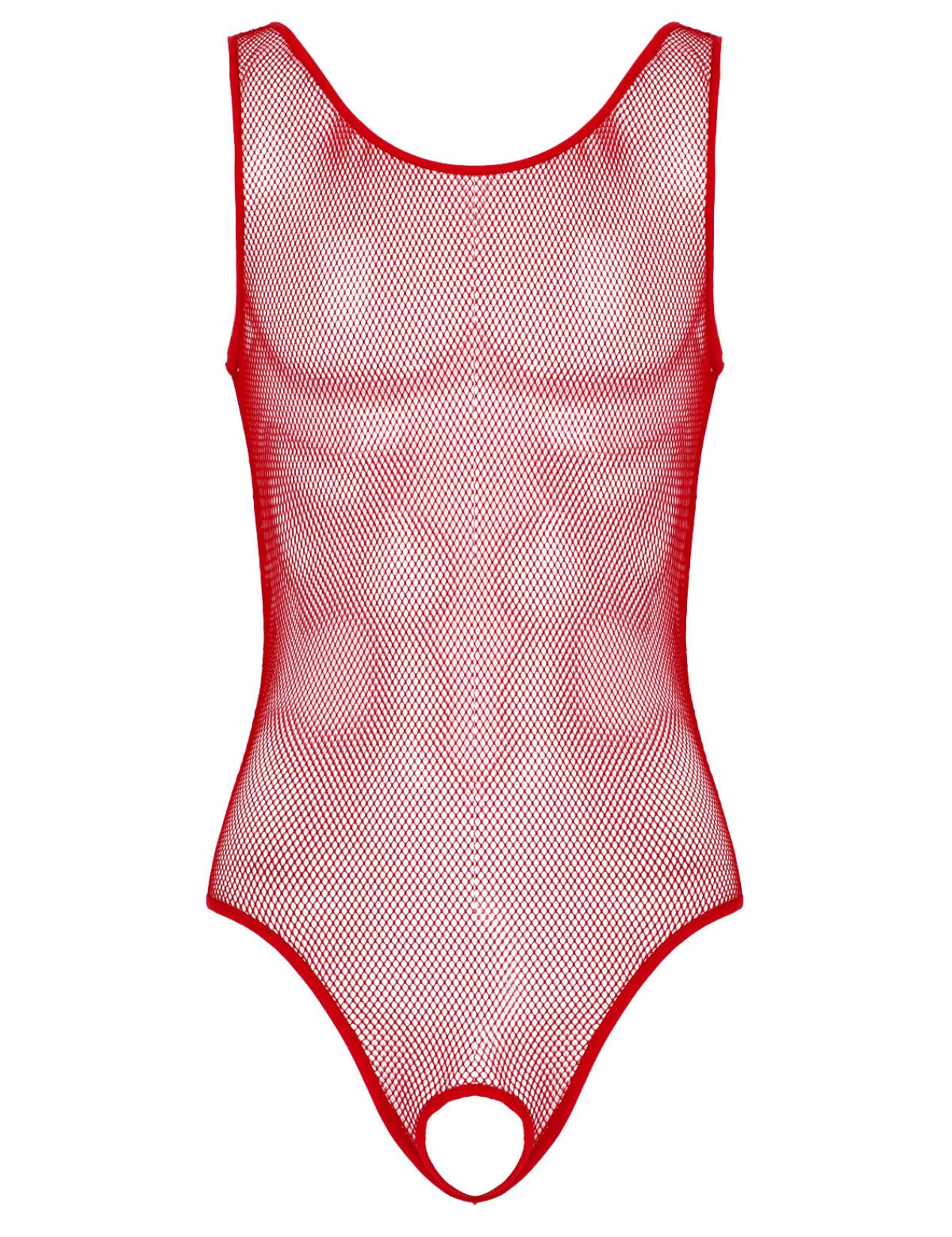 Sexy Red Fishnet Bodysuit for Men - One Piece Lingerie with High Cut Thong & Stockings - Medium Size Wrestling Leotard for Cosplay, Performance & Sensual Wear