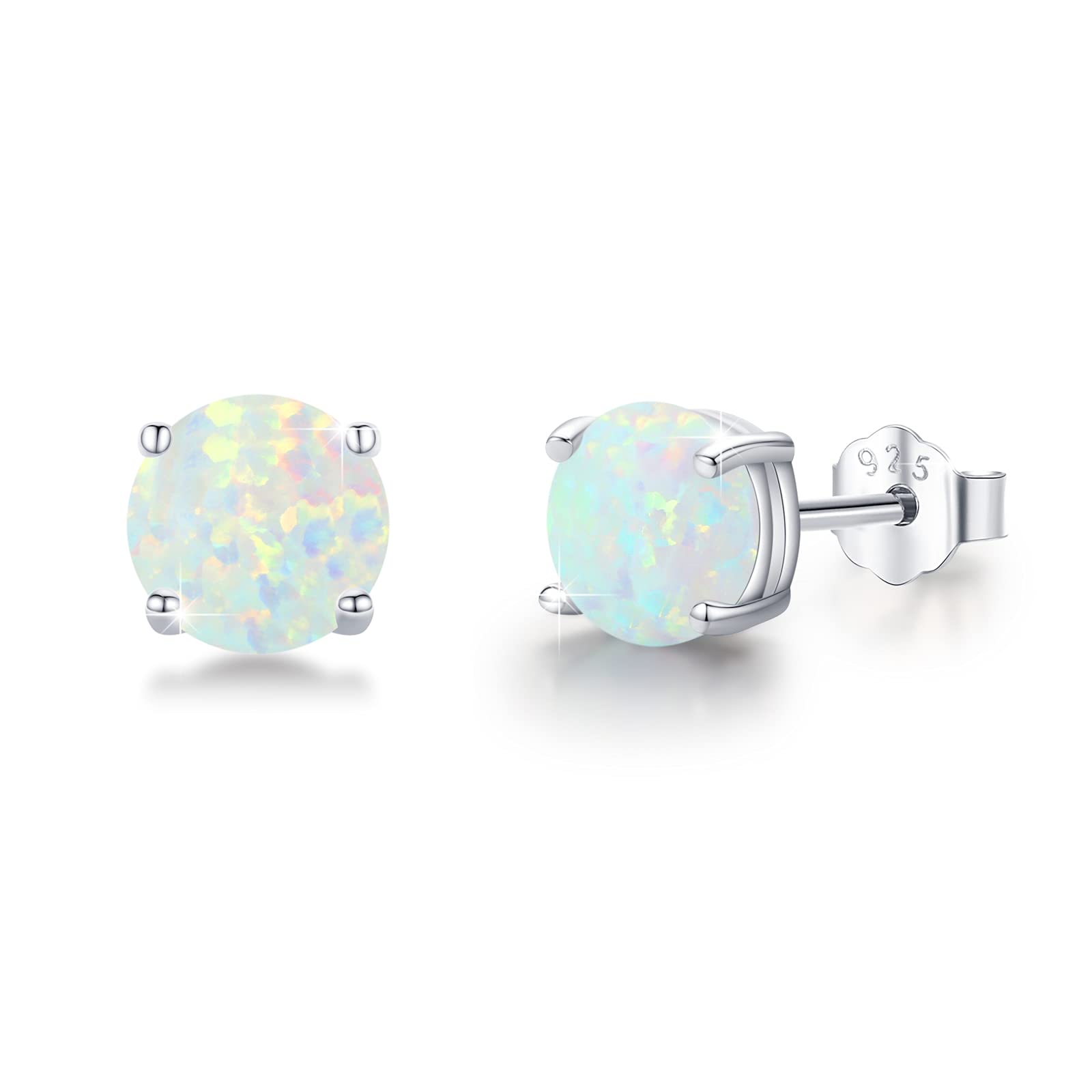 925 Sterling Silver Round Opal Stud Earrings for Women & Girls - Hypoallergenic Tiny Opal Earrings | Perfect for Everyday Wear, Gift Giving & Special Occasions