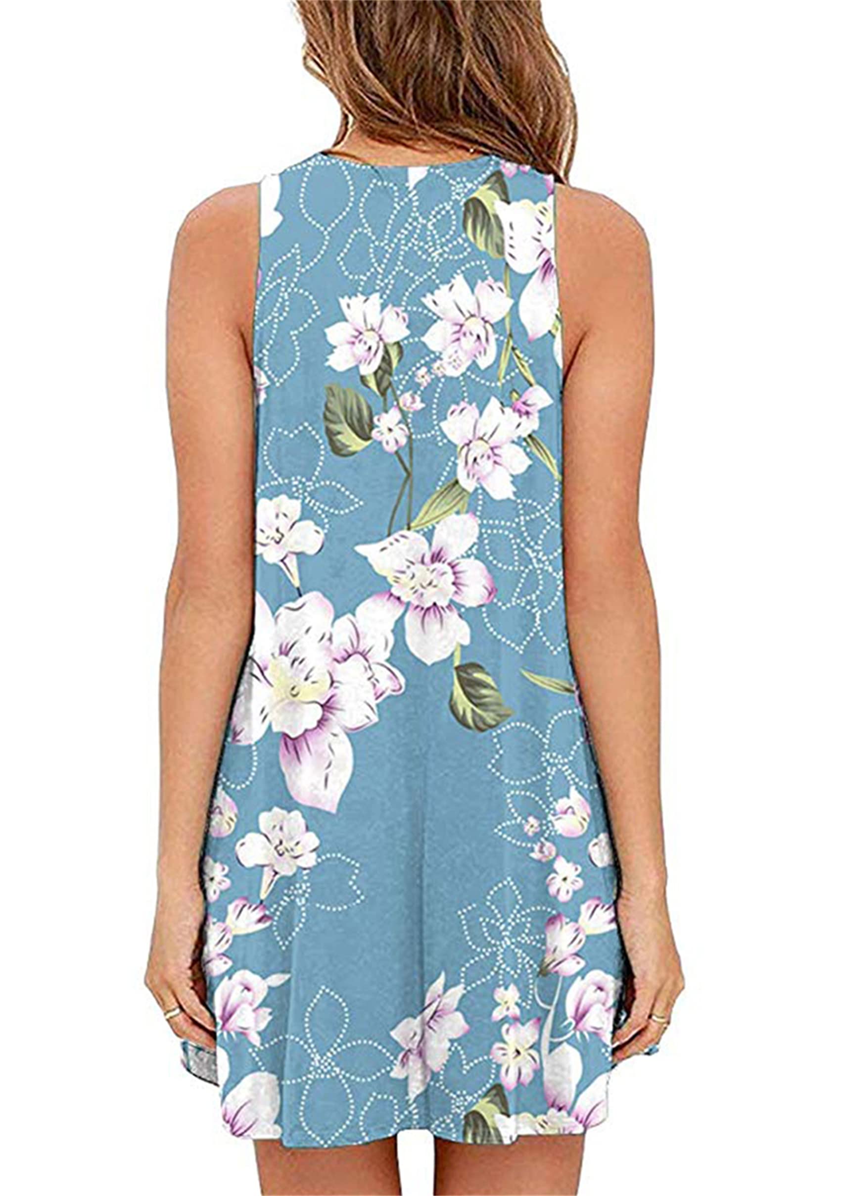 YMING Women's Floral Print Sleeveless Tank Dress - Summer Loose Tunic Mini Dress with Pockets | Casual Beach Wear, Vacation Outfit, Street Style Fashion