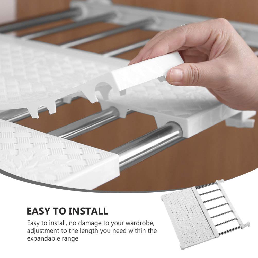 Adjustable Expandable Metal Wardrobe Storage Rack - White ABS Tension Closet Organizer Shelf for Clothes, Shoes & Accessories | Perfect for Bedroom, Dressing Table & Walk-in Closet Organization