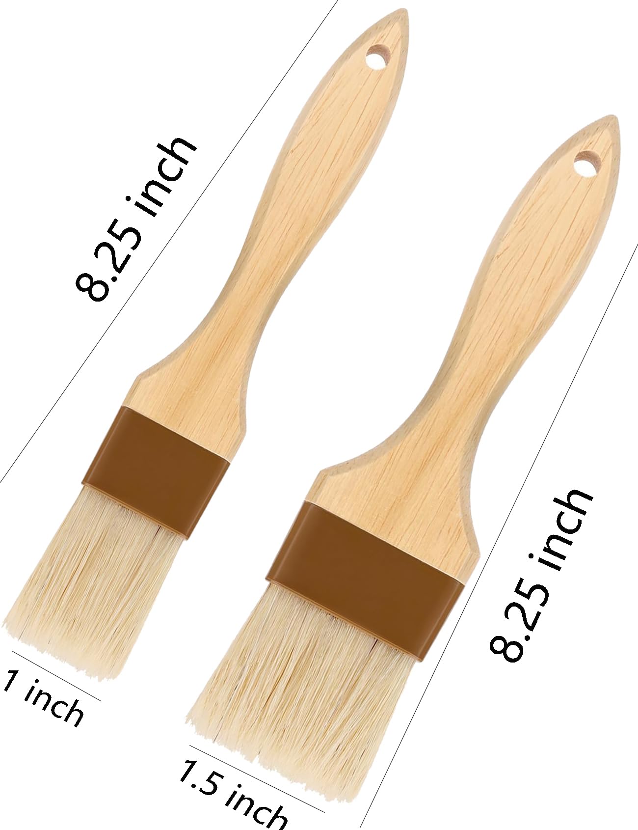 Natural Bristle Pastry Brush Set - 4 Pack for Baking, BBQ & Cooking - Wooden Handle, Easy Clean