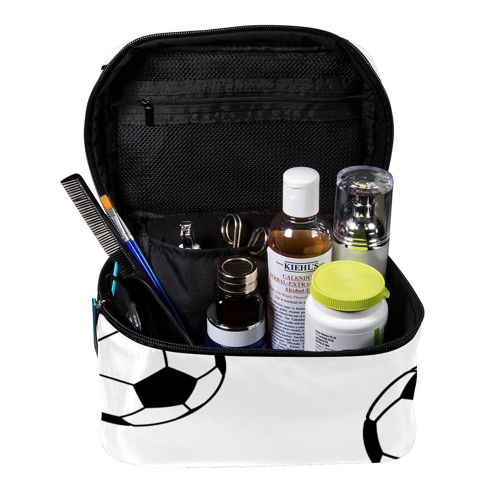 Waterproof Soccer Football Pattern Travel Makeup Bag - Large Cosmetic Organizer with Zipper for Women & Girls - Perfect for Gym, Travel, and Daily Essentials Storage