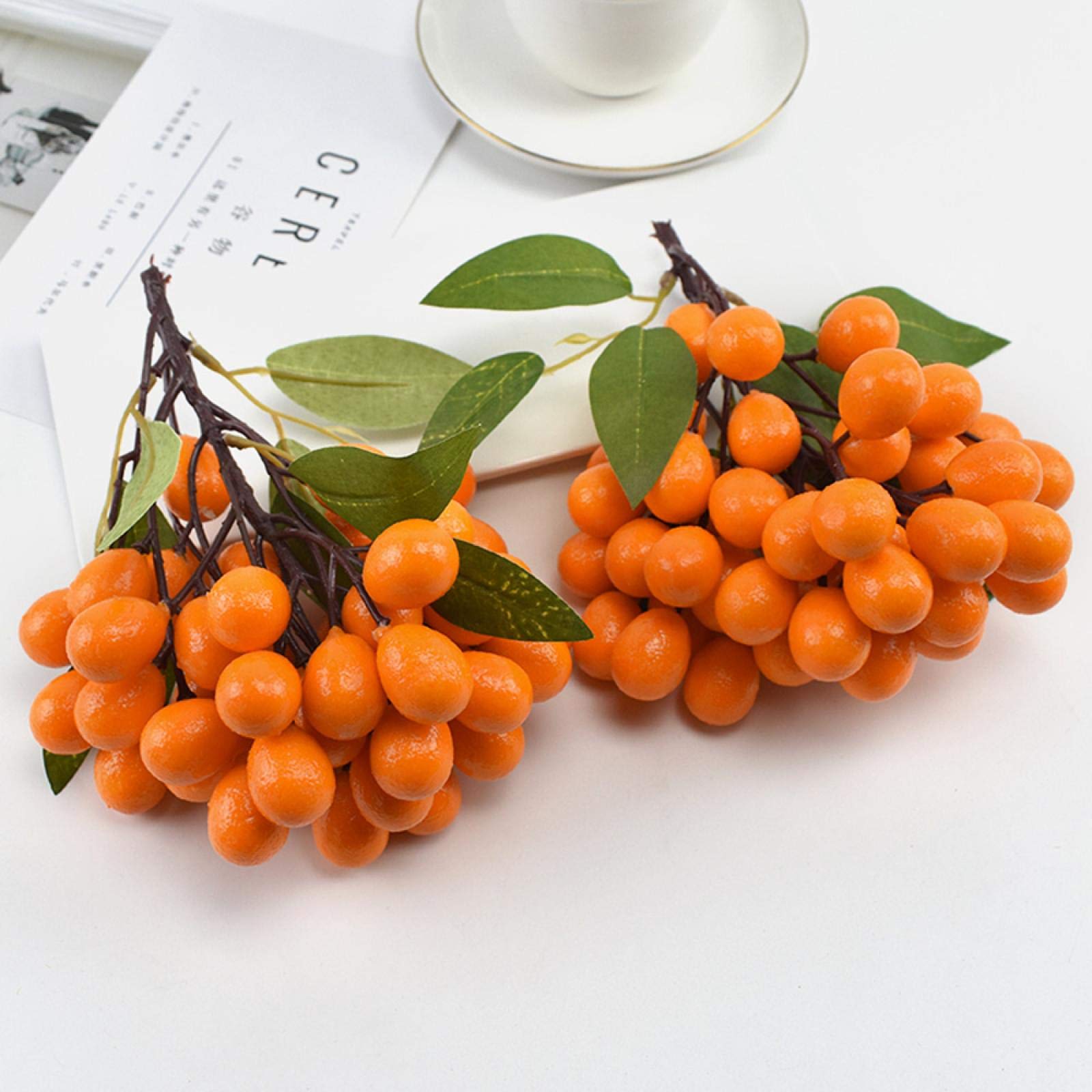Artificial Kumquat Fruit Bunch - 19cm Long Fake Plastic Kumquats for Home Decor, Table Centerpiece, Wedding & Party Decoration - Realistic Simulation Fruit Model