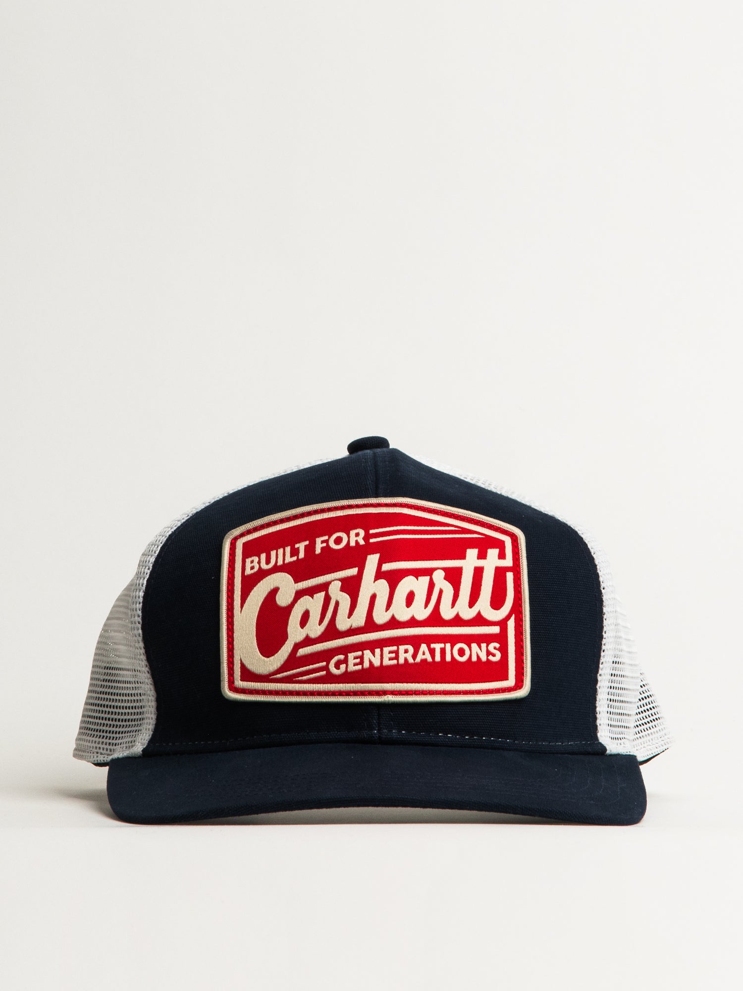 Carhartt Canvas Mesh Back Built Patch Cap - Navy Blue Workwear Hat for Construction, Outdoor & Casual Wear
