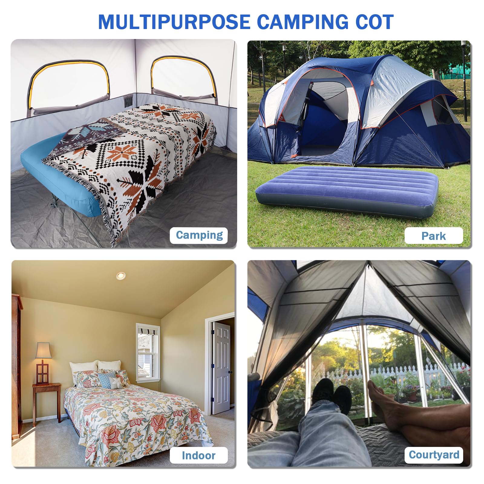 Premium Folding Camping Cot for Adults with Inflatable Air Mattress & Carry Bag - Portable Outdoor Sleeping Solution for Travel, Beach, Backpacking & Vacation (Air Pump Not Included) | Durable & Comfortable for Camping, Hiking & Picnics