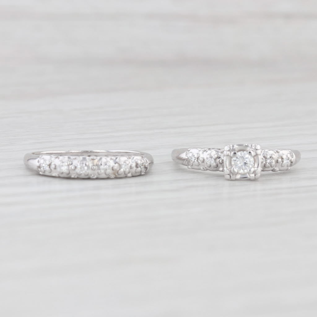 0.20ctw Round Diamond Engagement Ring & Wedding Band Set in 14k White Gold - Perfect for Proposals, Anniversaries & Bridal Jewelry