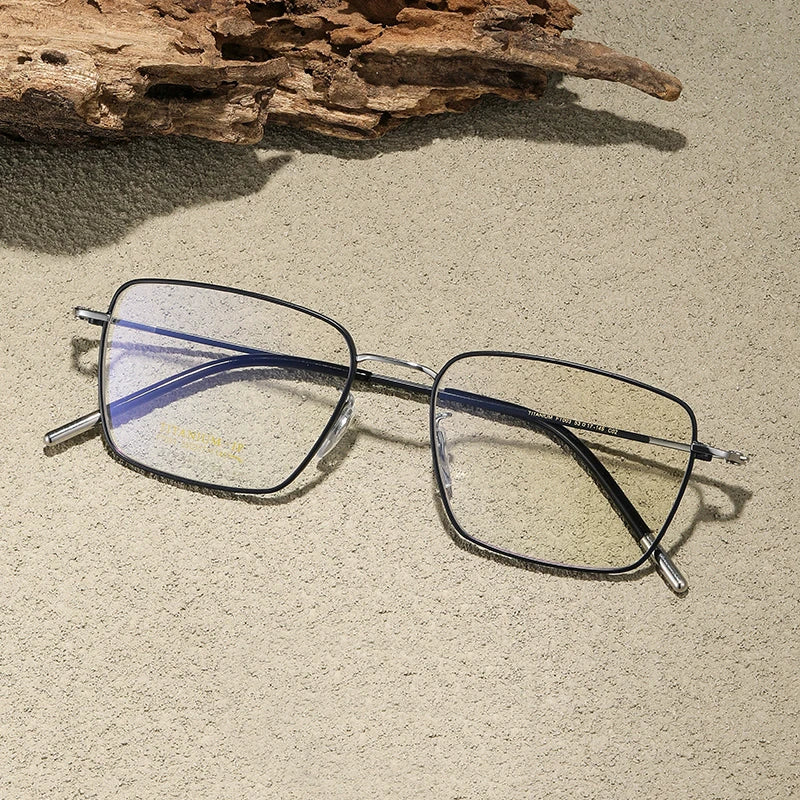 Stylish Unisex Black Titanium Square Eyeglasses - Full Rim Polygon Frame 42003 | Perfect for Work, Reading & Fashion Accessories