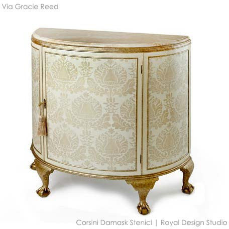 Corsini Damask Stencil for Wall Painting, DIY Home Decor, and Furniture Upcycling - Reusable Decorative Stencil for Creative Projects