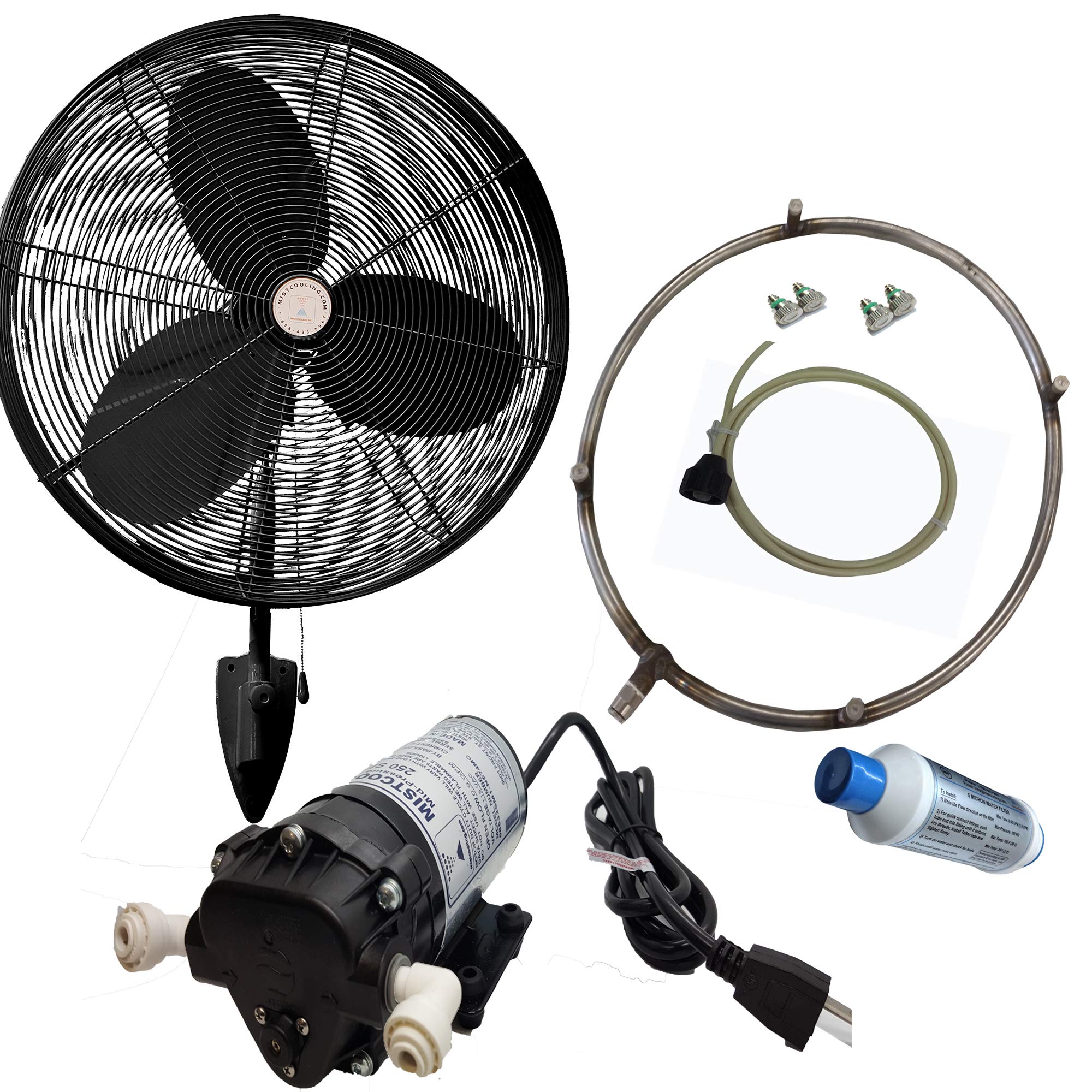 24 Inch Black Outdoor Misting Fan with 200 PSI High-Pressure Pump - Stainless Steel Ring for Patio, Deck, Poolside & Commercial Use - Cool & Refresh Your Outdoor Space