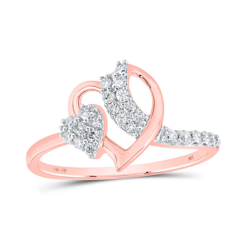 10K Rose Gold Women's Round Diamond Heart Ring - 1/4 Cttw Diamond Engagement Ring, Promise Ring, Anniversary Gift for Her, Valentine's Day Jewelry