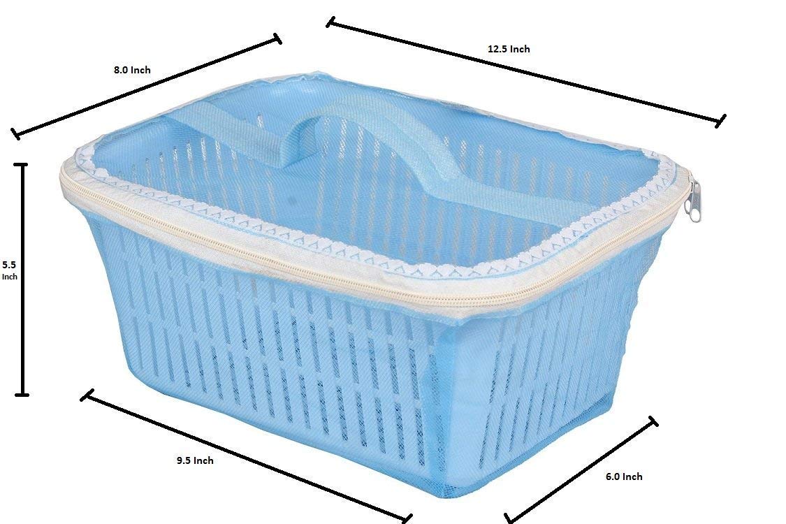 VELLURA Multipurpose Plastic Fruit & Vegetable Basket with Mesh Net Cover | Kitchen Storage Organizer for Dining Table, Countertop | Fresh Produce Keeper with Zipper Lid (Blue & Pink) - Perfect for Storing Apples, Bananas, Tomatoes in Pantry or Refrigerator
