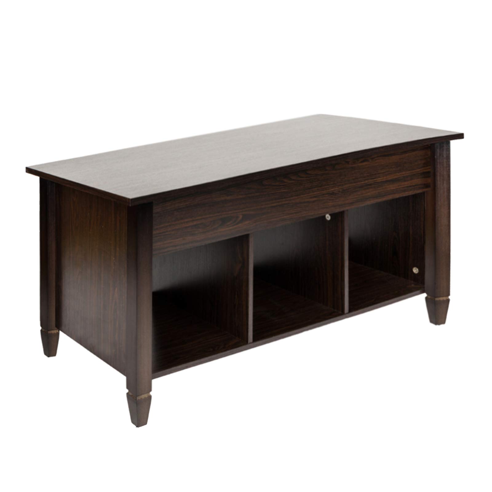 JYOSTORE Lift Top Coffee Table with Hidden Storage Compartment & Shelf, Lift Tabletop Pop-Up Center Table for Living Room, Sofa & Home Office - Rustic Brown Wooden Convertible Furniture for Small Spaces
