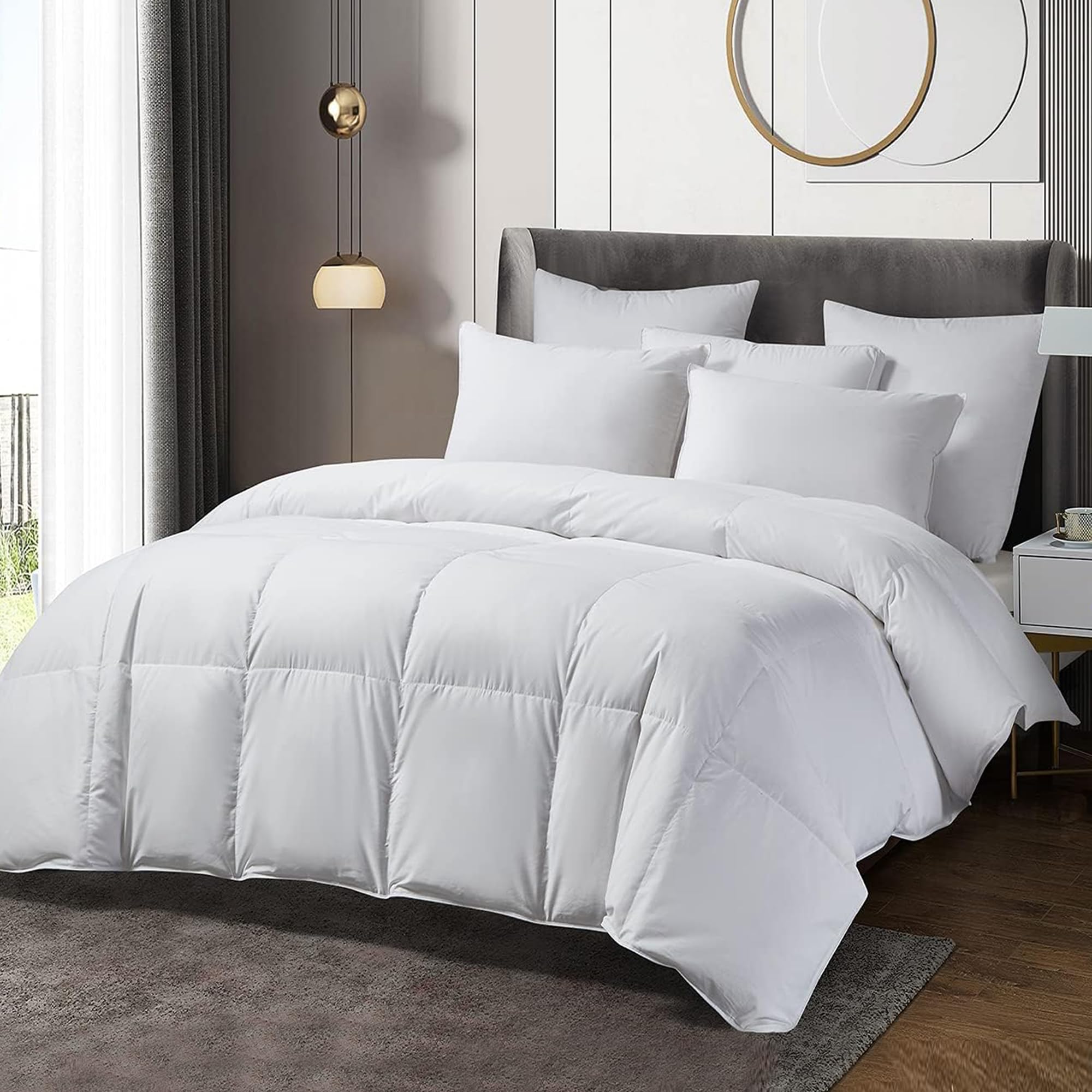 Beautyrest 300TC Sateen Cotton European White Down Comforter Queen Size - All Seasons 650 Fill Power Down Duvet Insert | Hypoallergenic & Breathable | Made in USA | Baffle Box & Corner Loops Design | Perfect for Master Bedroom, Guest Room & Cozy Winter Nights